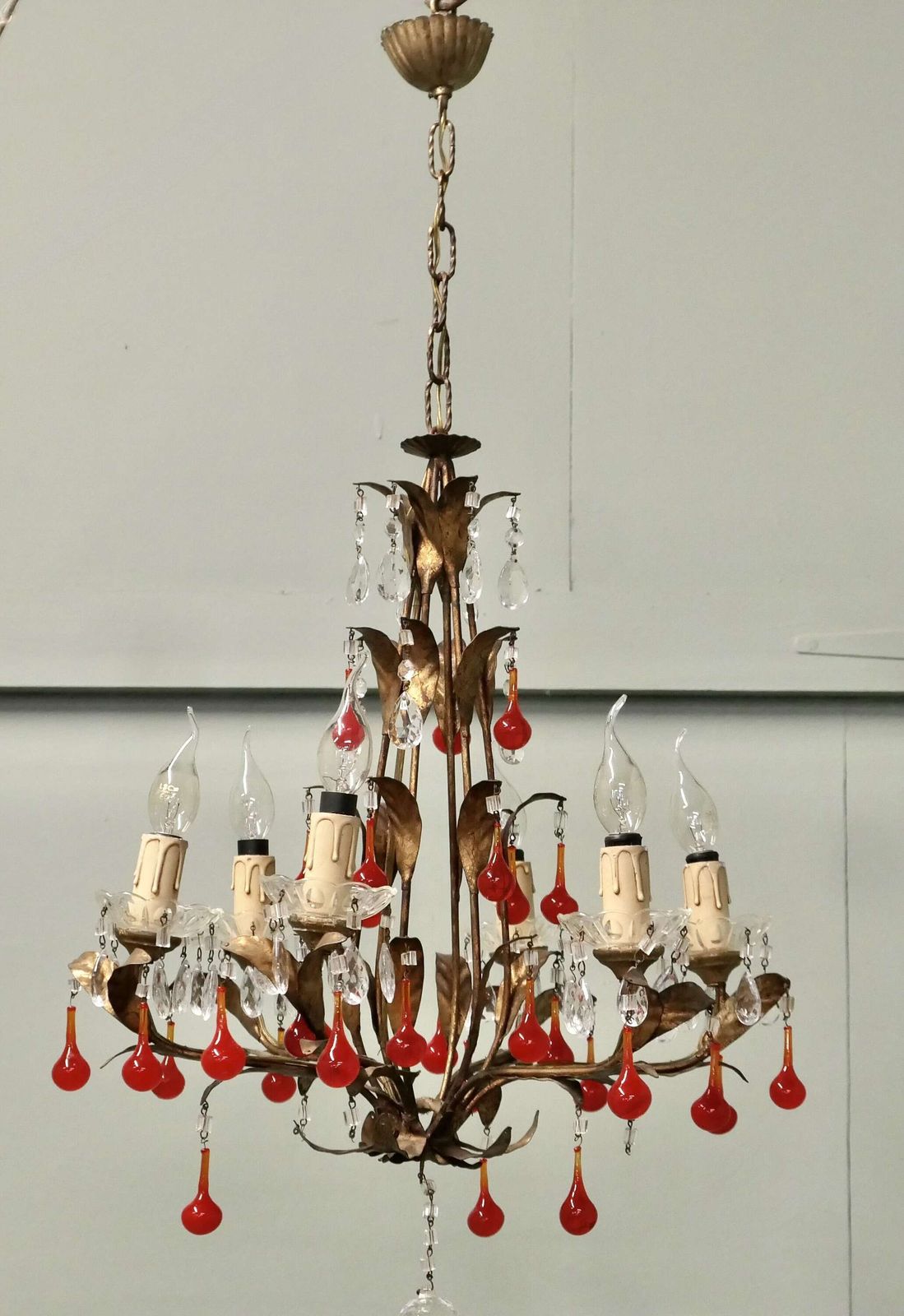 Large French Chandelier Hung With “Lipstick” Red Teardrops This Is An Amazing Piece photo buy