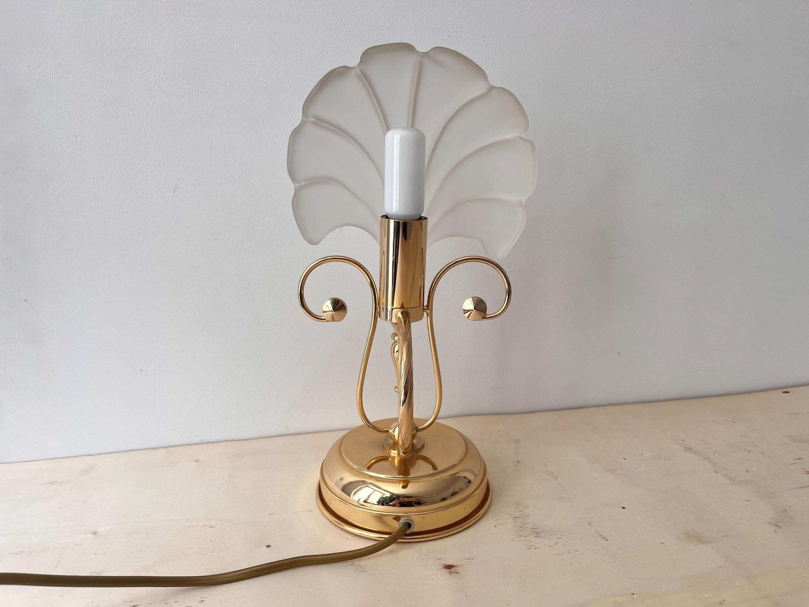 Vintage Glass Shell Desk Lamp, Midcentury Italian Lighting photo Lighting