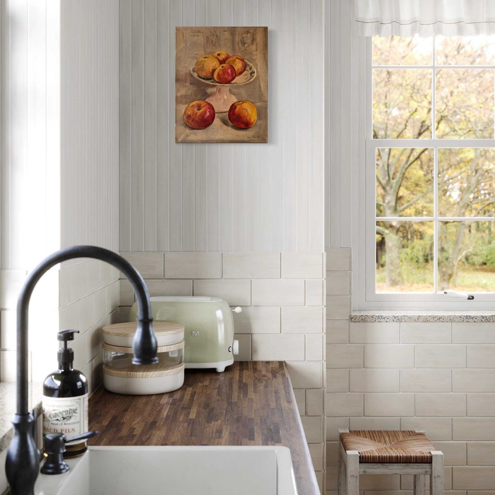 Original 1930's Apples Still Life Oil On Canvas, Antique French Fruits Painting, French Kitchen Decor photo for sale