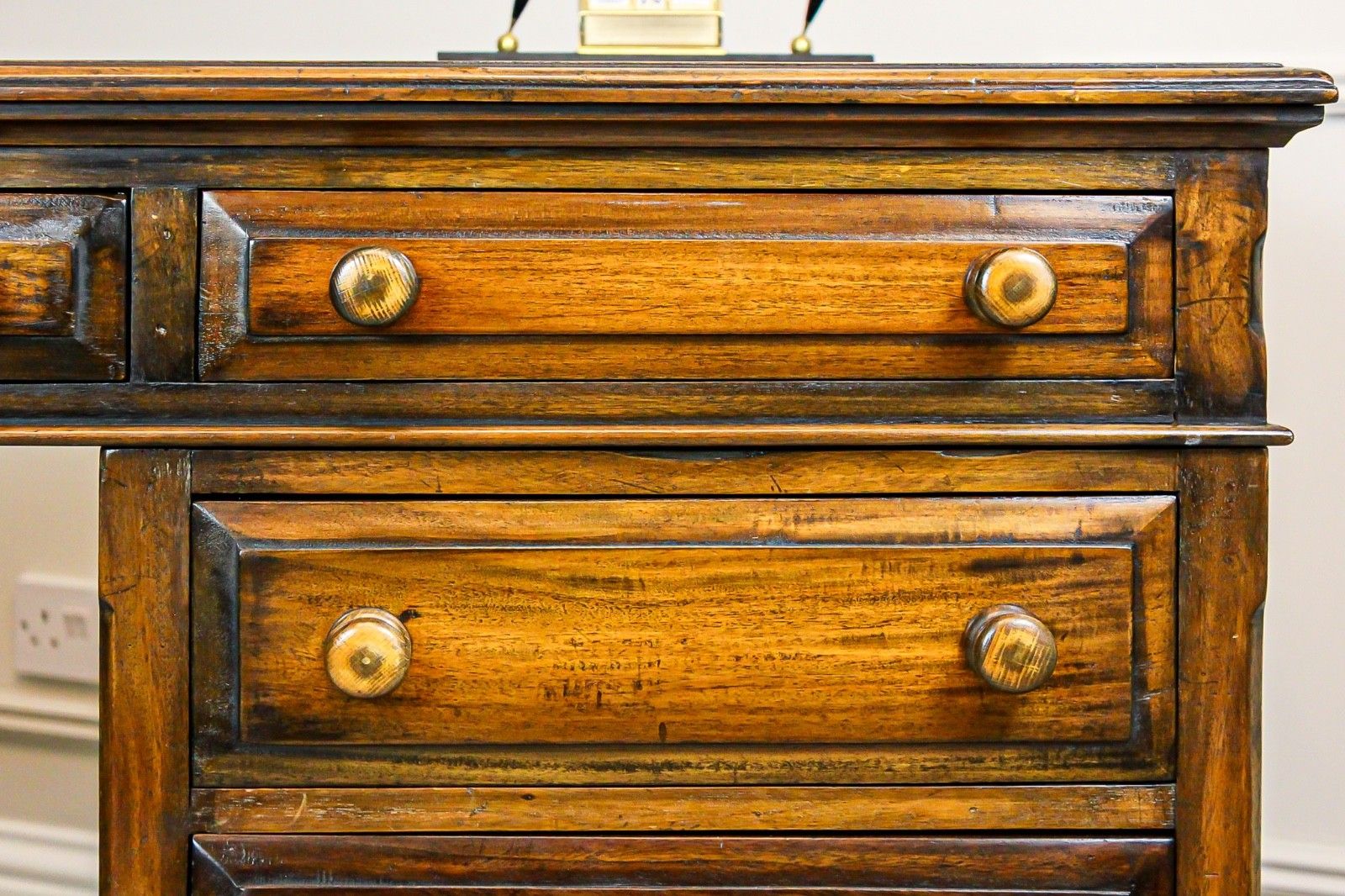 photo furniture Large Antique Solid Mahogany Twin Pedestal Partners Leather Top Writing Desk
