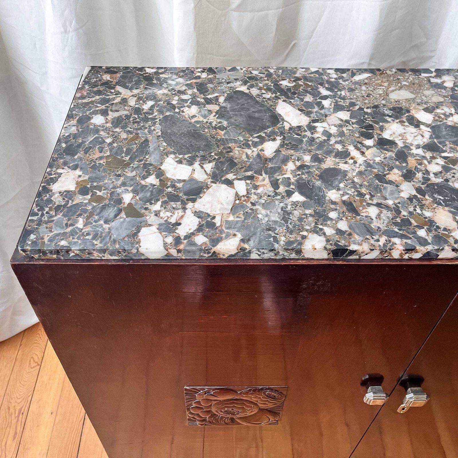 Large French Antique Art Deco Marble Top Cabinet photo for sale