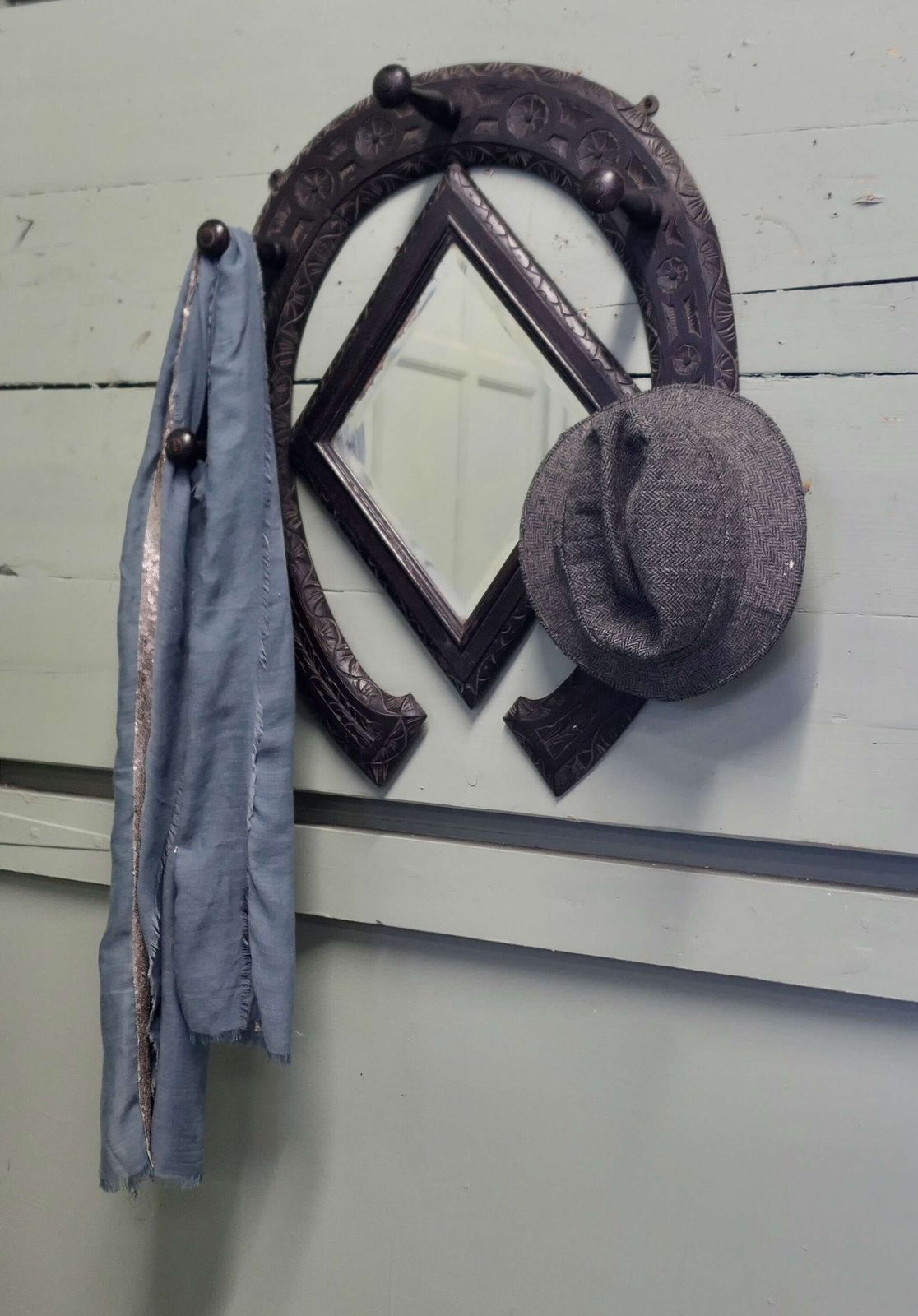 Gothic Horseshoe Coat And Tack Rack With Mirror A Very Fine Quality Piece Made photo vinterior