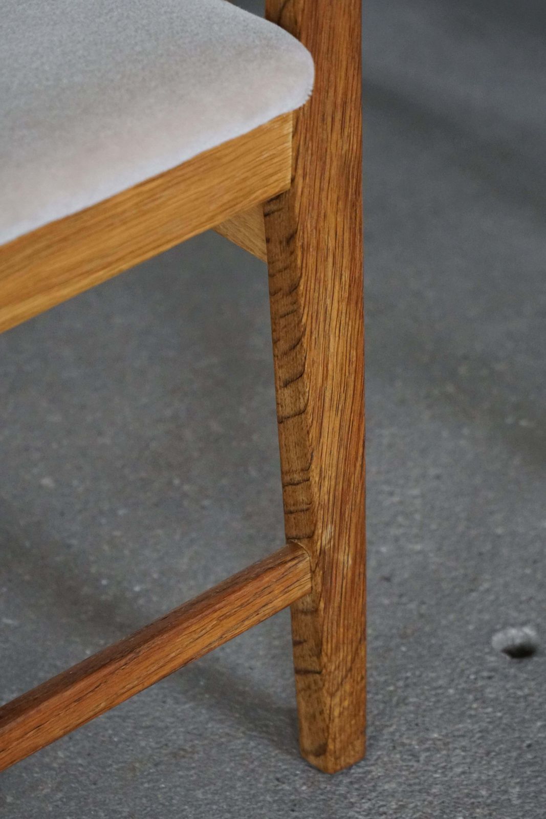 photo for sale Set Of 8 Henning Kjærnulf Razorblade Dining Chairs In Oak And Mohair 1960s