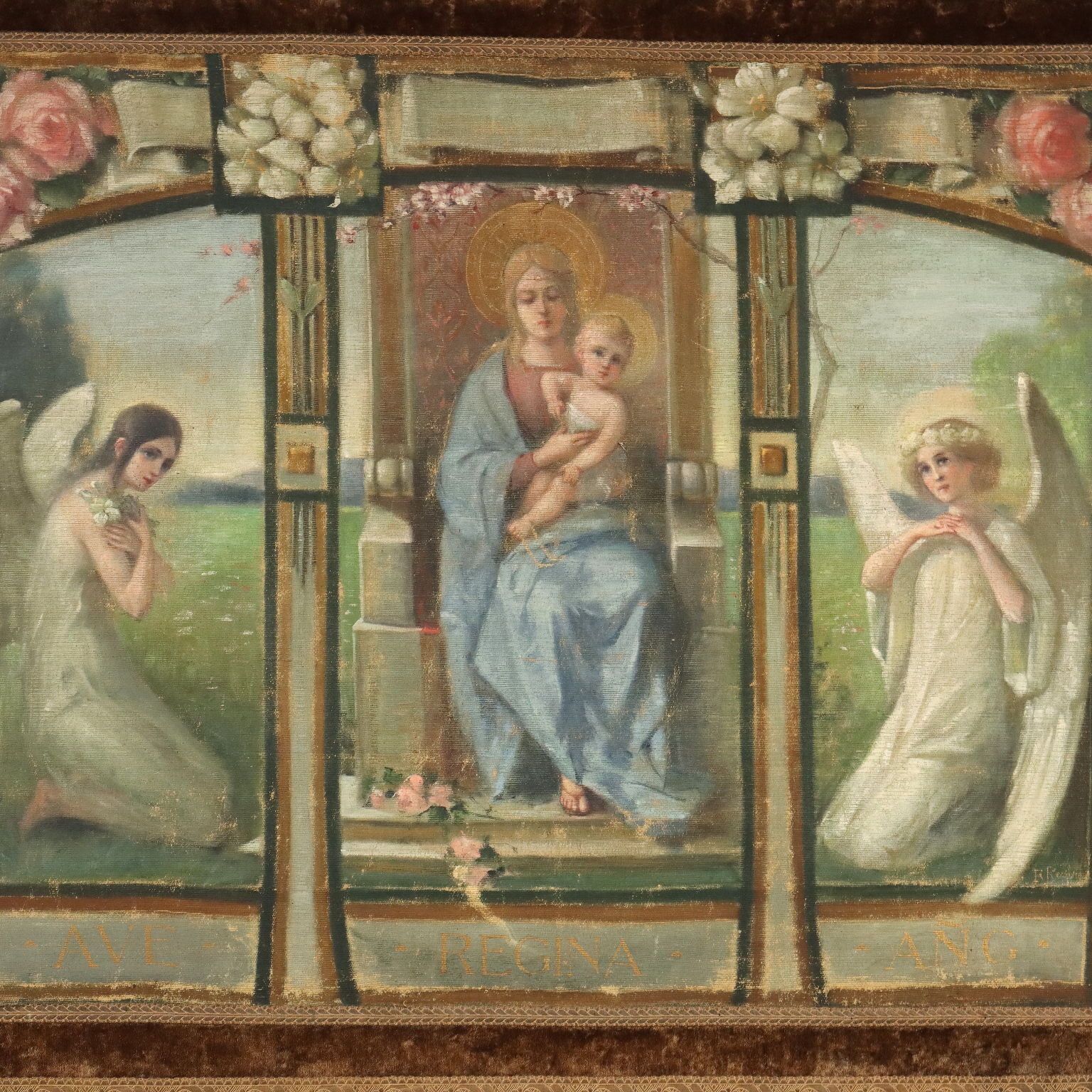Antiek religieus schilderij op doek, 19e-20e eeuw photo for sale