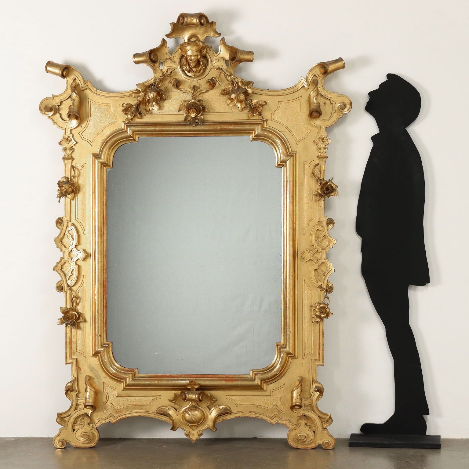 Grand miroir d'époque Umbertino en pin suisse, Italie, XIXe siècle photo furniture