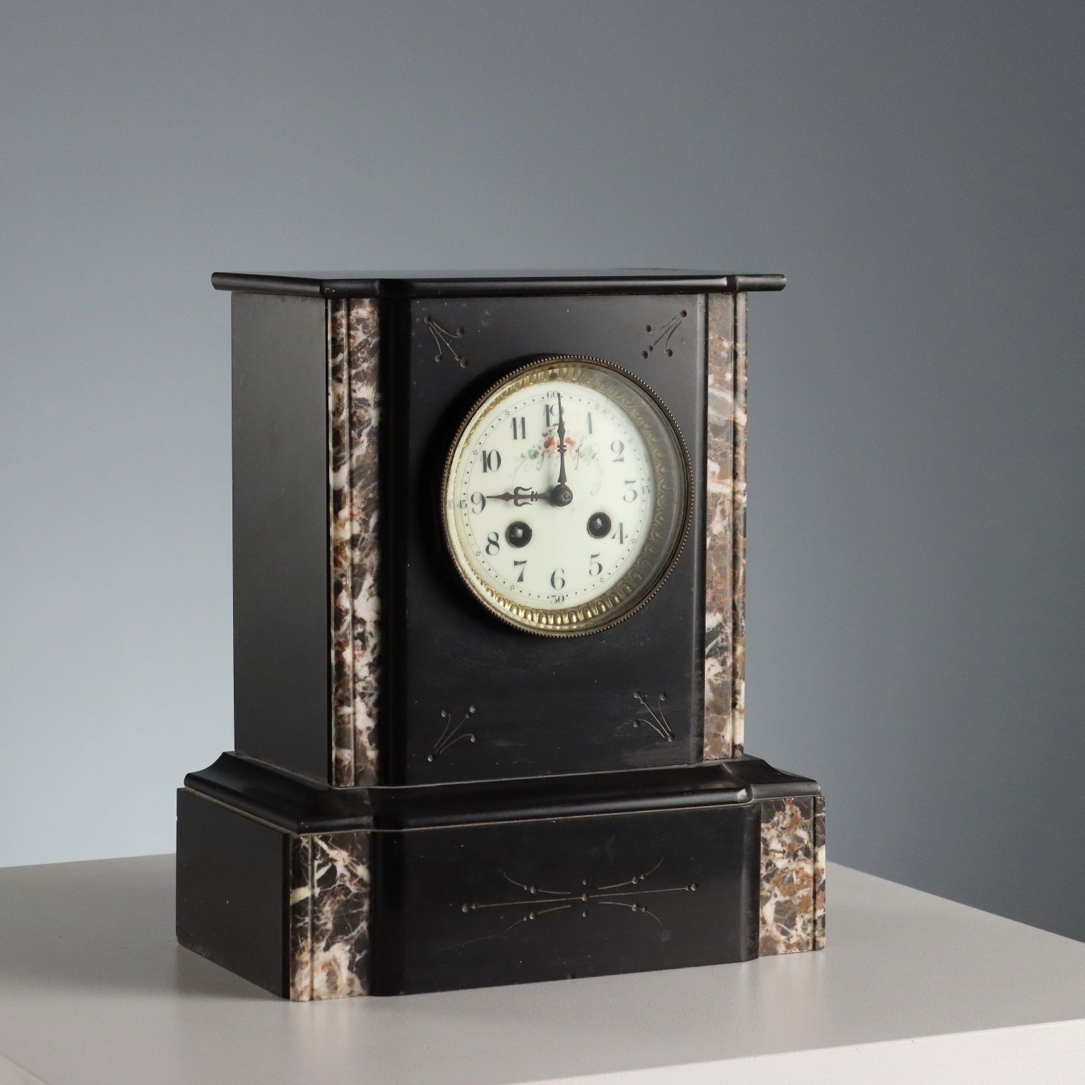 Antique Clock Black Marble Metal France XIX XX Century