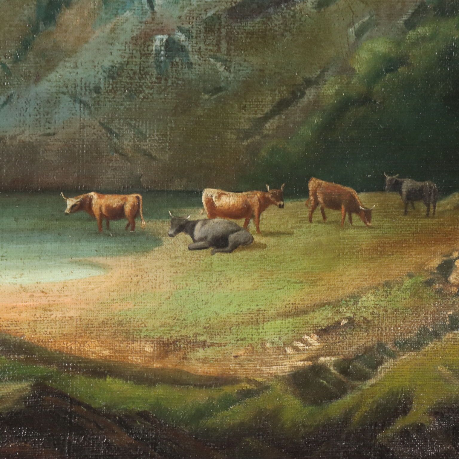 Antique Painting Mountain Landscape Oil On Canvas 1874 photo buy