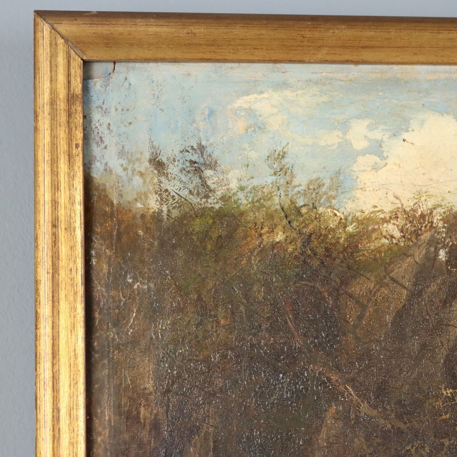 photo furniture Antique Painting Landscape With River Oil On Canvas XIX Century