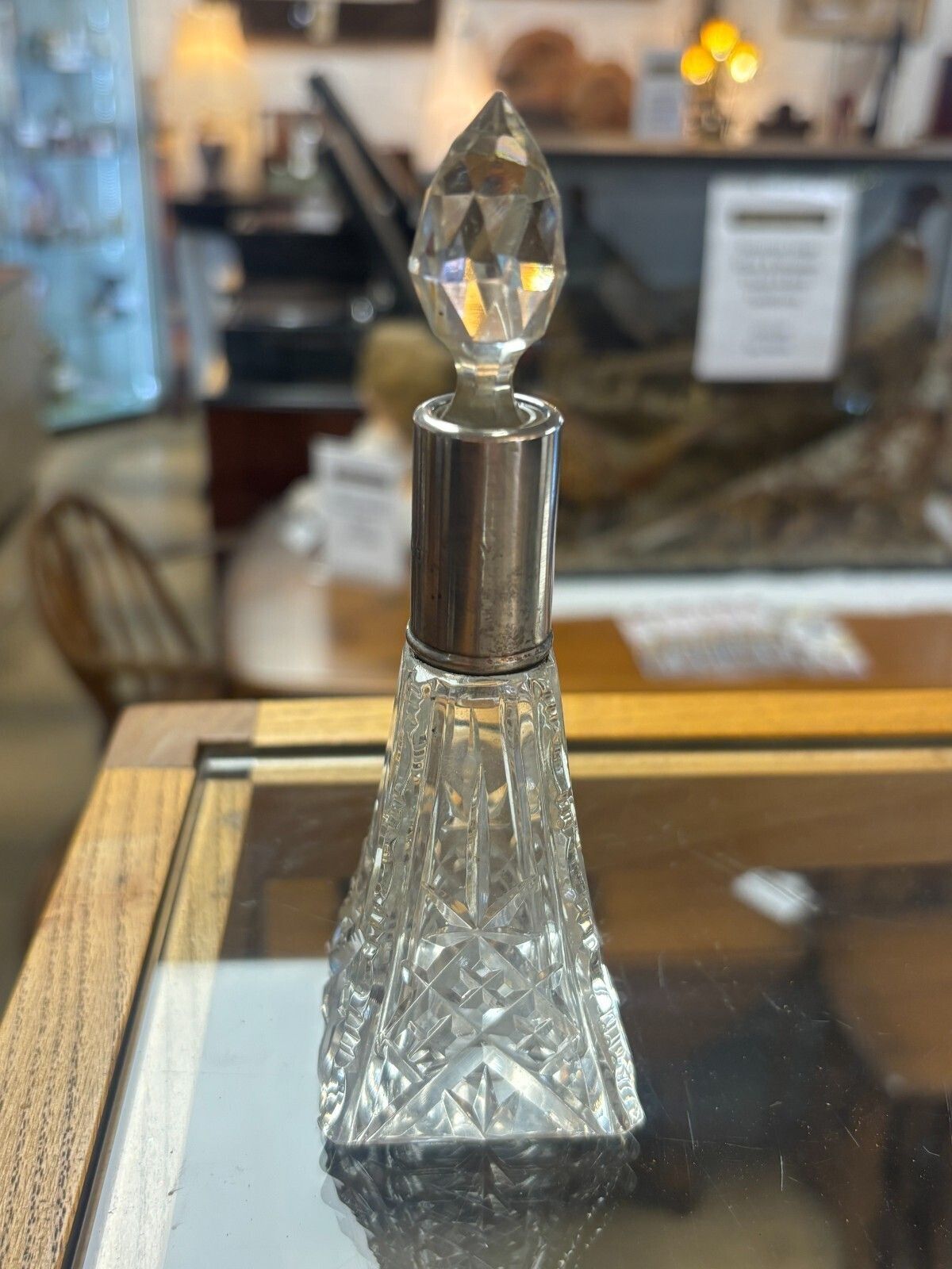 Antique Sterling Silver & Cut Glass Perfume Bottle With Stopper. photo furniture