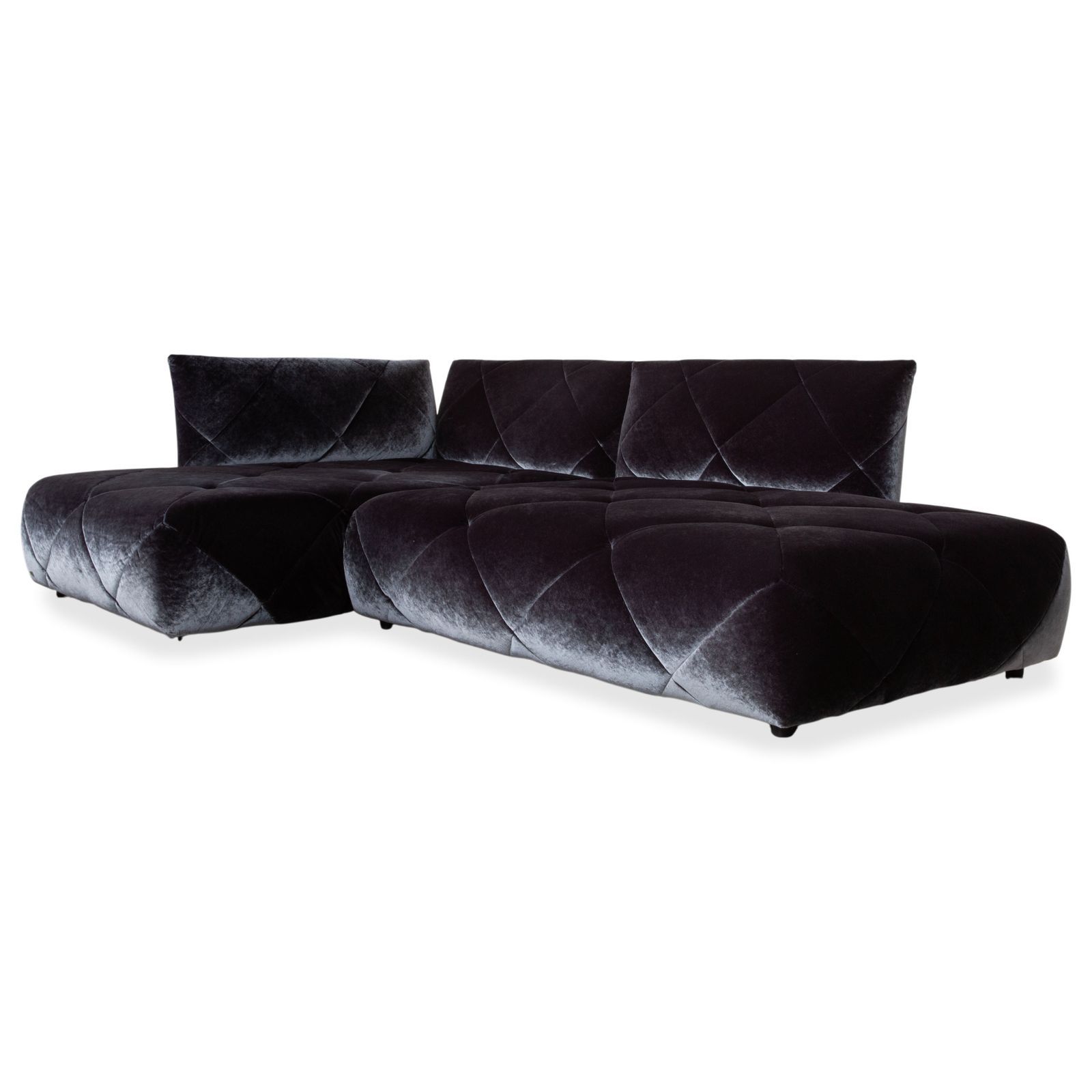 Canapé d'angle Bretz Teratai en velours bleu-gris