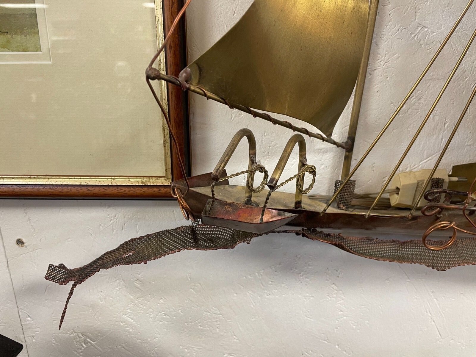 Mid Century Large Daniel D'haeseleer Sailing Vessel Wall Art/ Light  Signed. photo vintage