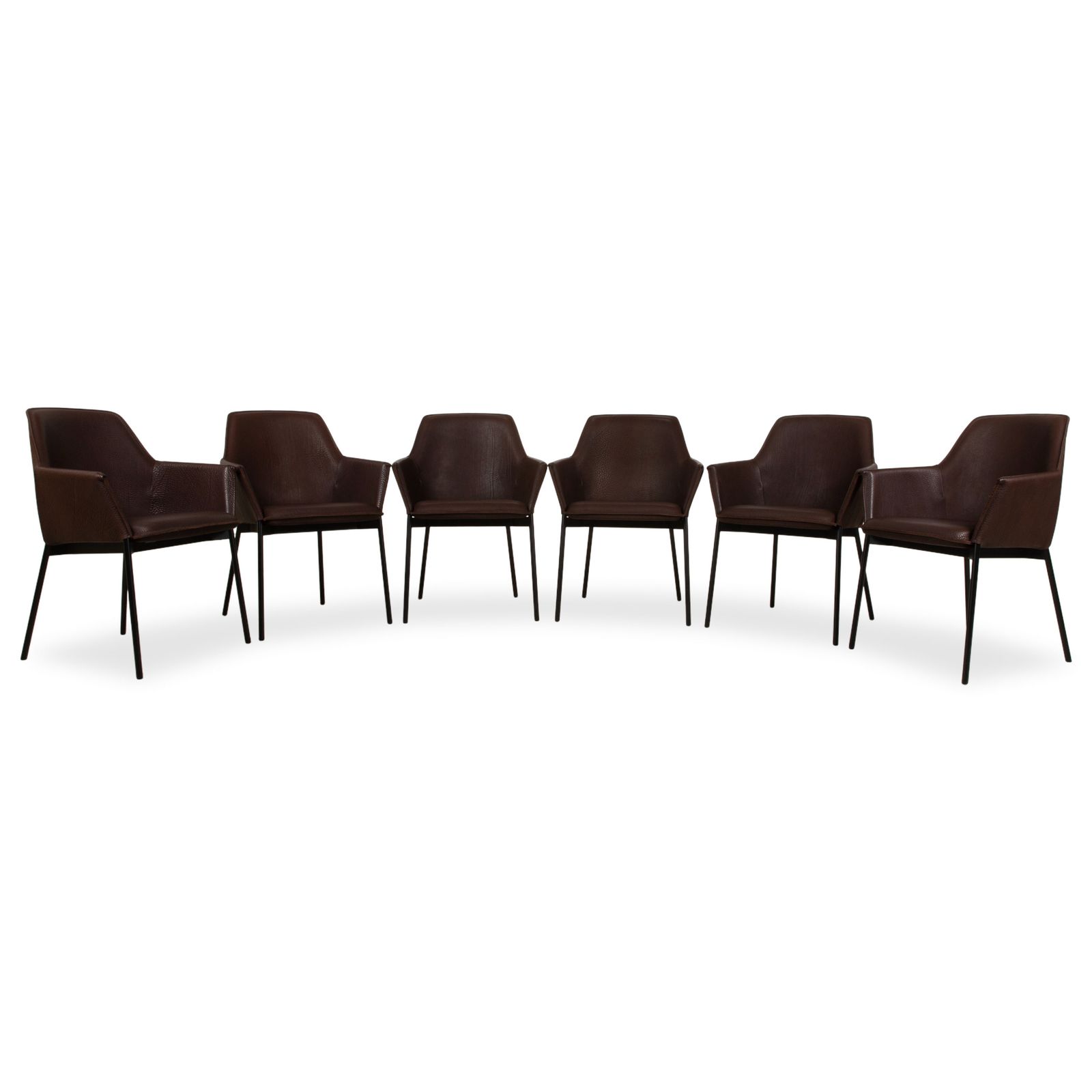 Set Of 6 Freifrau Grace Arm Chairs, Leather, Brown