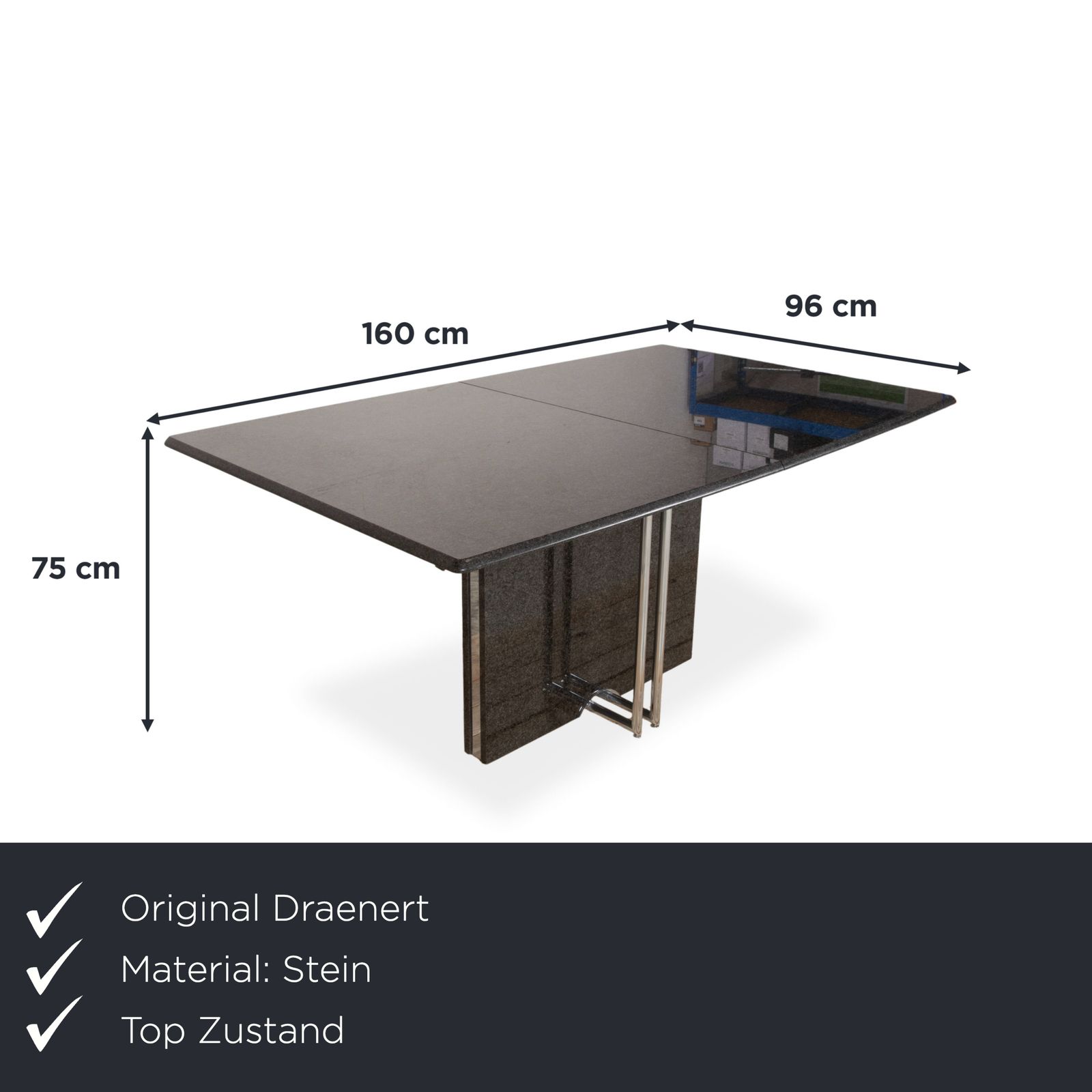 Table à manger Draenert en granit noir gris anthracite, 160 x 96 cm photo furniture