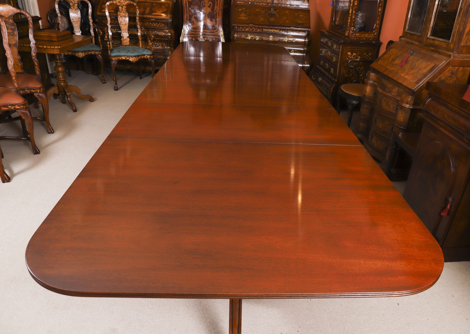 13ft Regency Triple Pillar Dining Table Circa 1900 &14  Swag Backchairs photo 13500.0