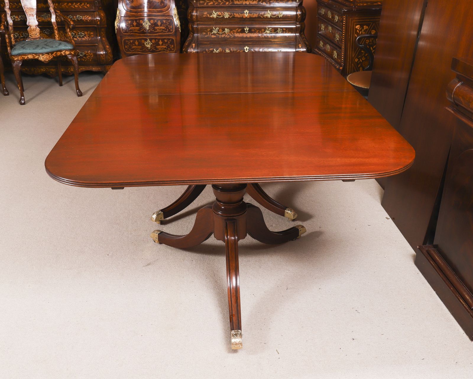 13ft Regency Triple Pillar Dining Table Circa 1900 &14  Swag Backchairs photo vintage