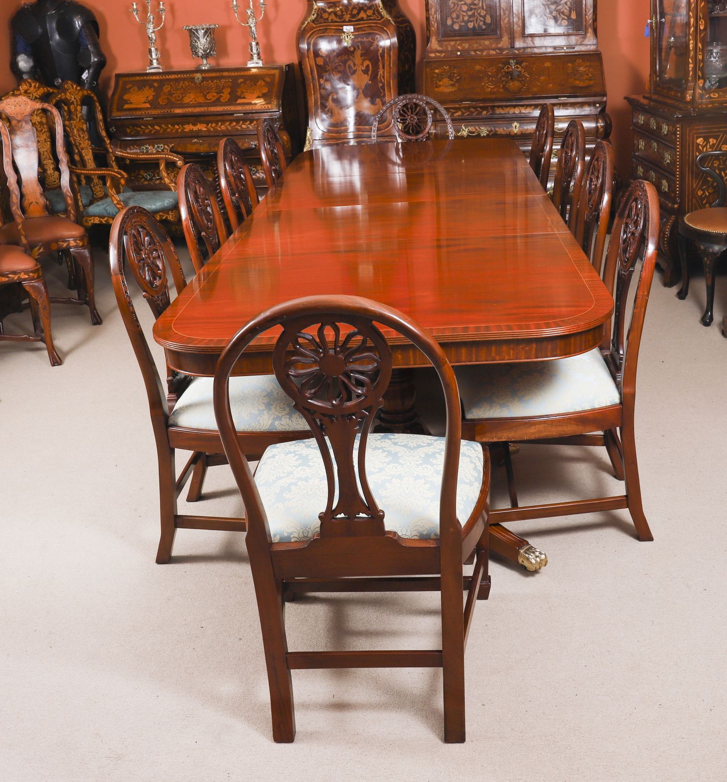 Vintage Regency Revival Flame Mahogany Dining Table Set Mid 20th C photo furniture