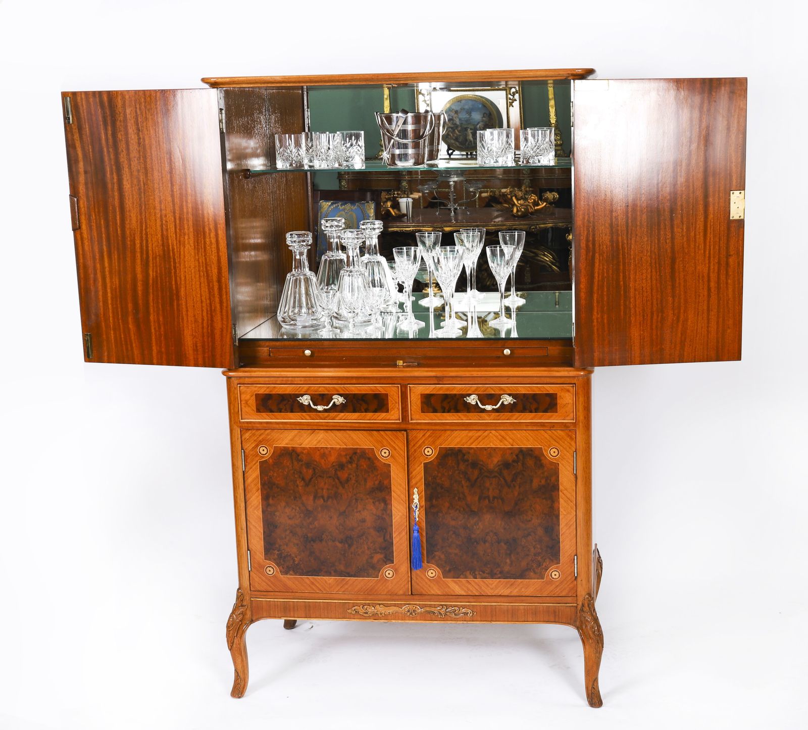 Art Deco Walnut Marquetry Cocktail Cabinet Dry Bar By Epstein C 1930 photo for sale