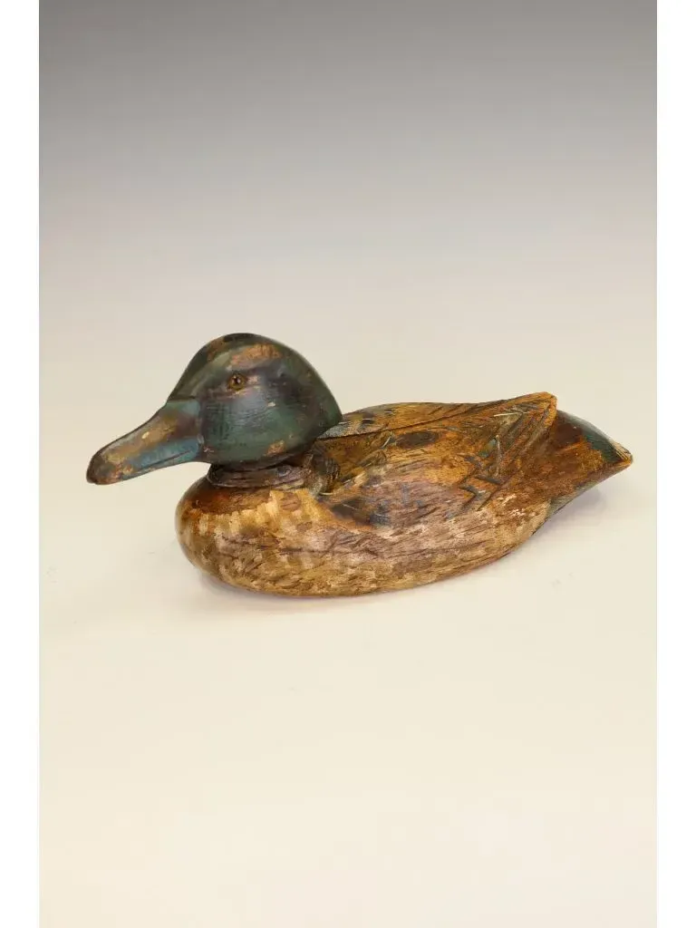 Vintage Hand Carved Wooden Decoy Duck – Folk Art Mallard With Original Paintwork. photo for sale