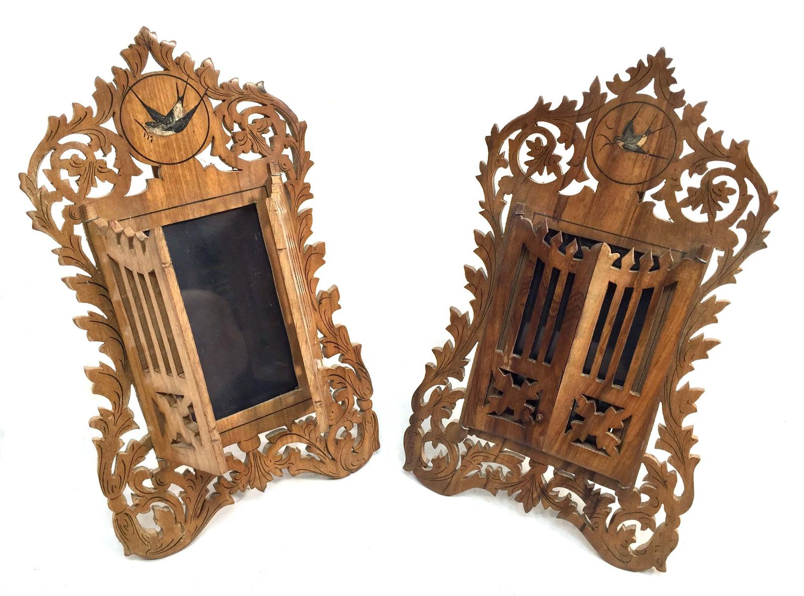 Antique Pair Of Italian Olive Fruitwood Carved Photo Frames / Photography Frames.