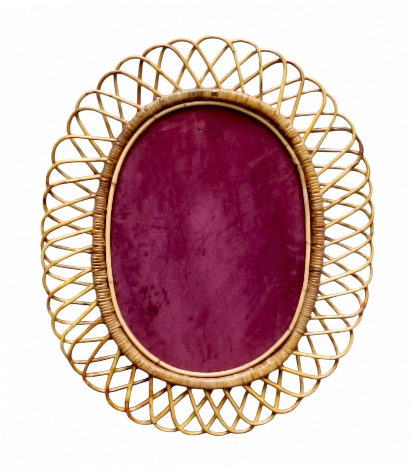 Franco Albini Style Oval Rattan Wall Mirror Italy 1960s photo Home Decor