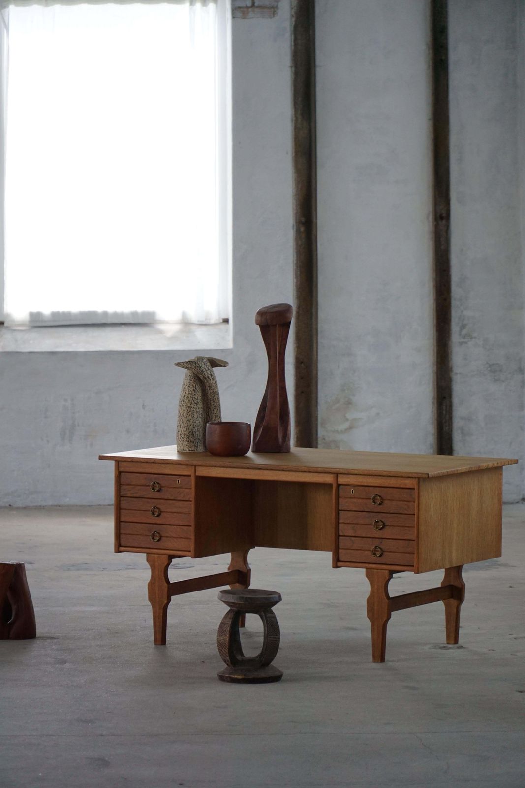 photo for sale Freestanding Desk In Oak By Henning Kjærnulf, Danish Mid Century Modern, 1950s