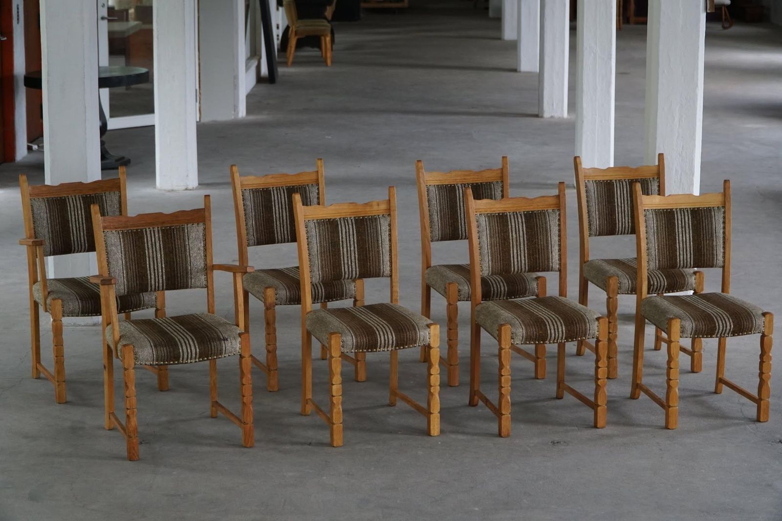 3653.0 Danish Mid Century Modern, Set Of 8 Dining Chairs In Oak & Wool, 1960s photo