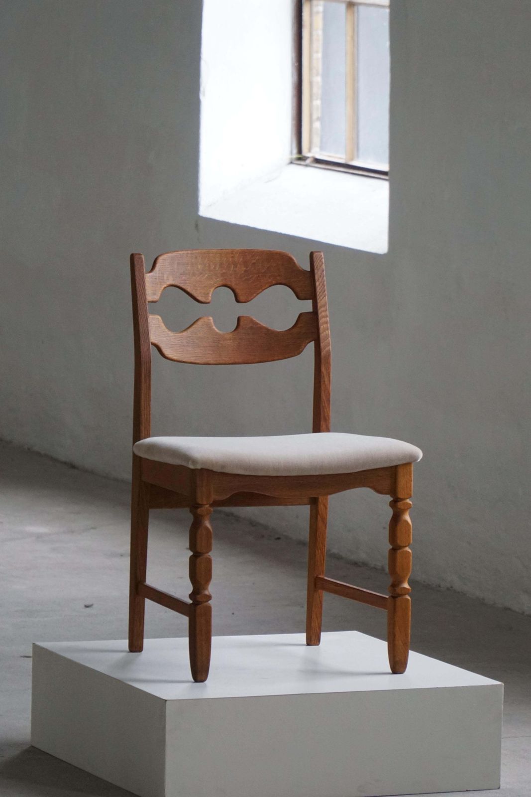 Set Of 6 Henning Kjærnulf “Razorblade” Dining Chairs In Oak & Mohair, 1960s photo furniture