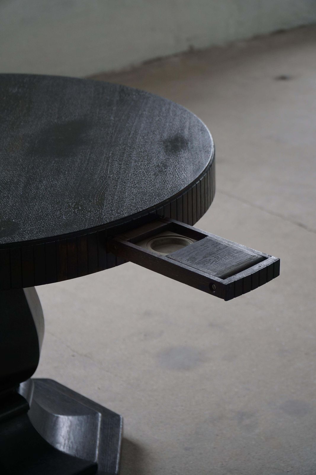 photo furniture Round Danish Art Deco Dining / Console Table In Ebonized Oak, Early 20th Century