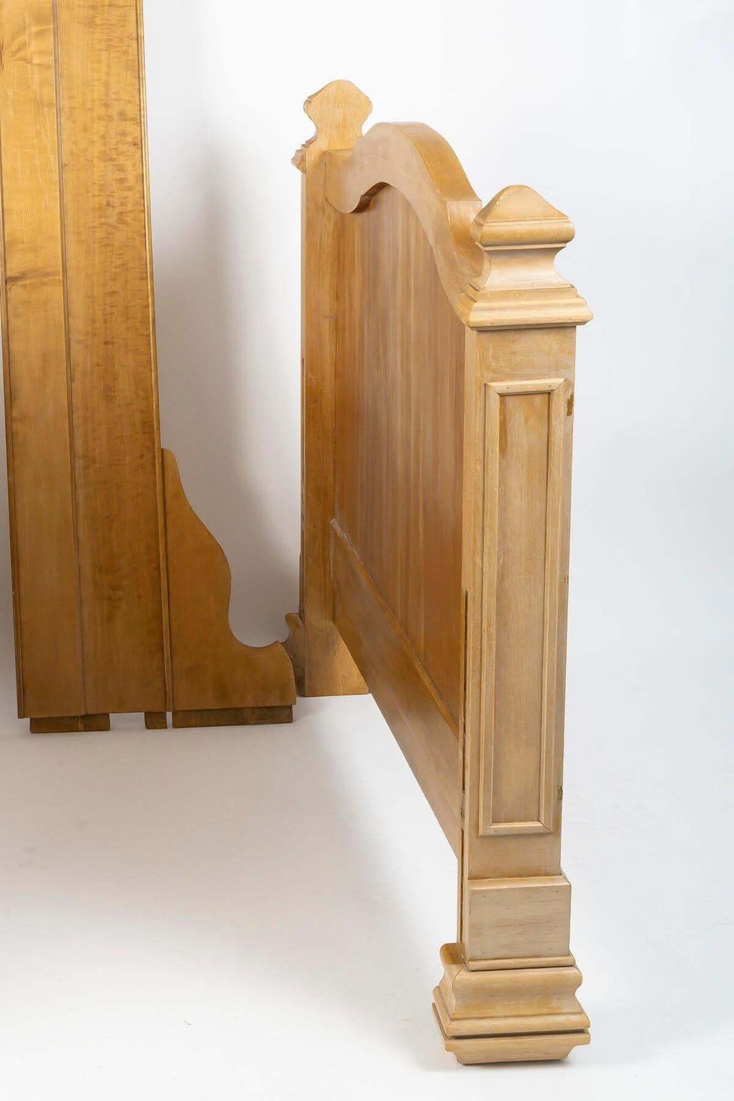 Single Bed Frame With Bench, Light Solid Wood, Napoleon III Style, 20th Century.. photo furniture