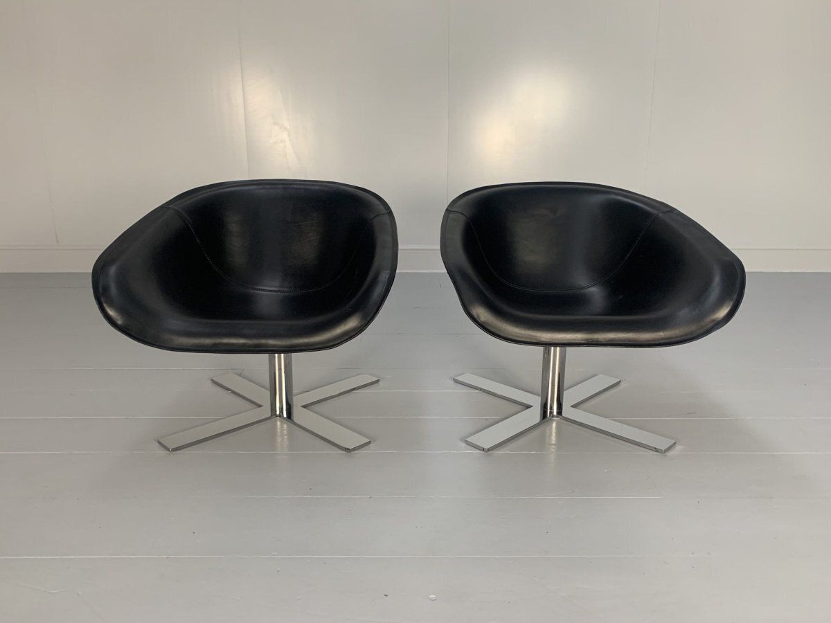 B&B Italia Mart Swivel Armchairs   In Black Pelle Leather And Metal, Set Of 2 photo furniture