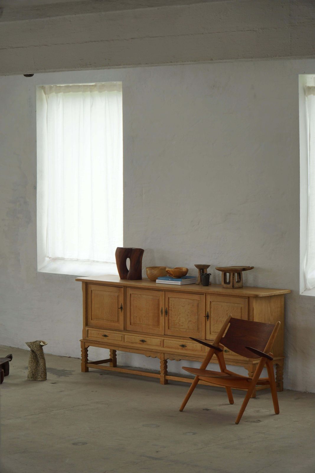 Danish Mid Century, Low Brutalist Sideboard In Oak, Henning Kjærnulf, 1960s photo furniture