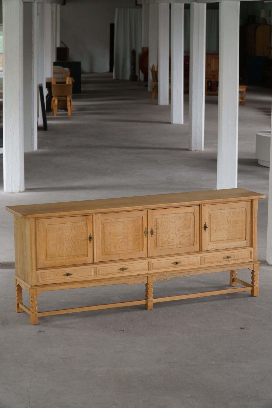 Danish Mid Century, Low Brutalist Sideboard In Oak, Henning Kjærnulf, 1960s photo Furniture