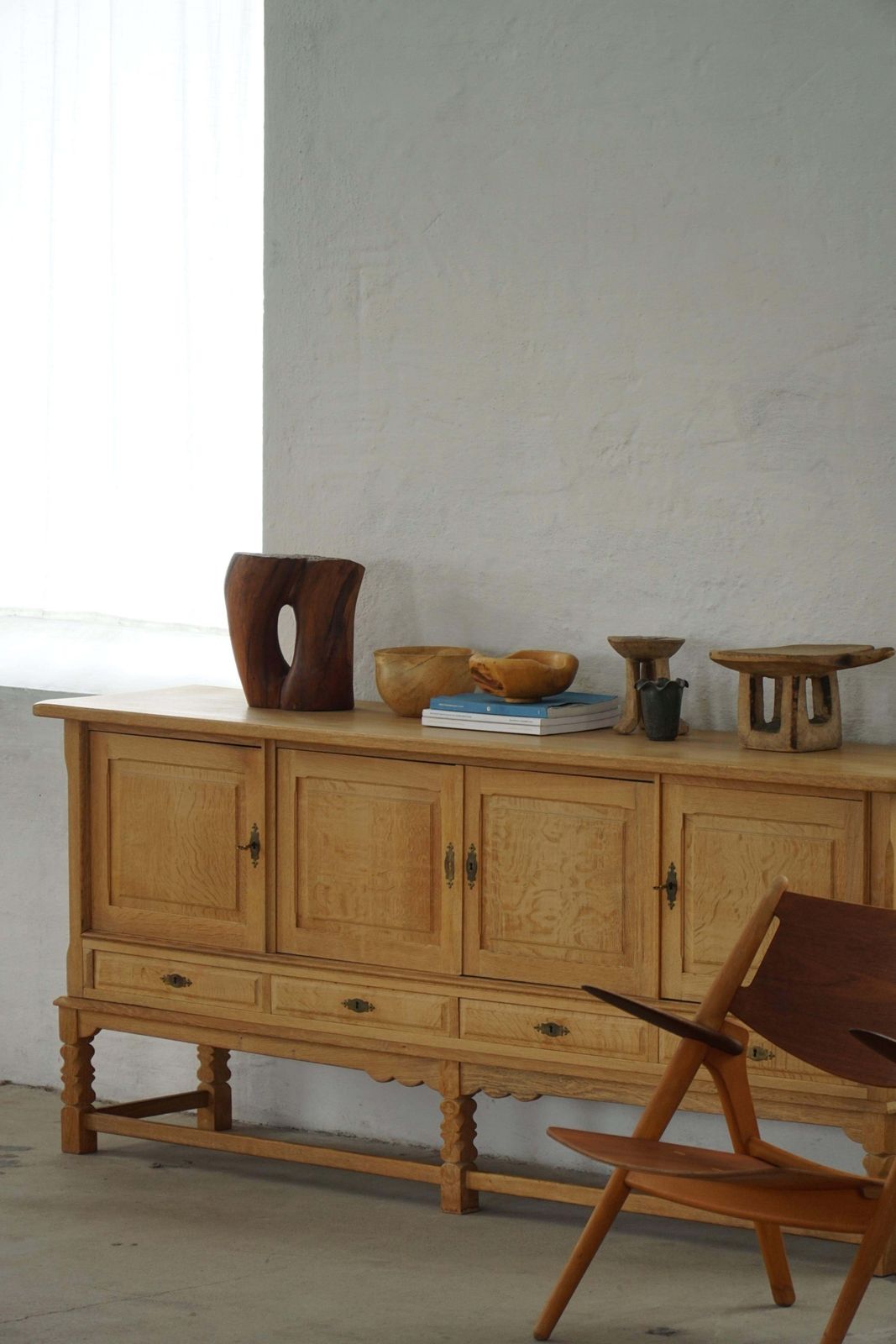 photo for sale Danish Mid Century, Low Brutalist Sideboard In Oak, Henning Kjærnulf, 1960s