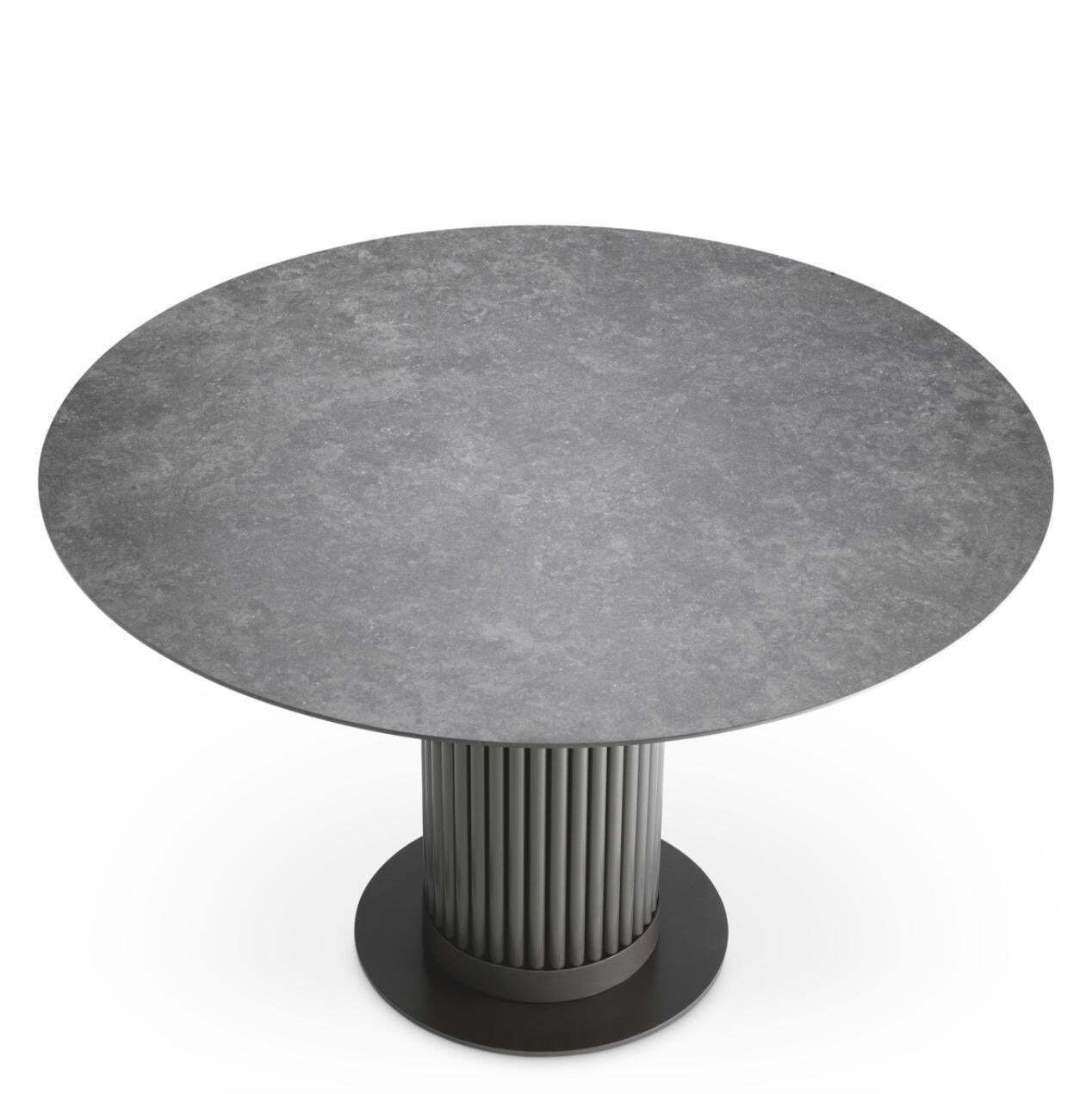 Round Outdoor Dining Table With Bronze Finish And Grey Ceramic Top. photo Furniture
