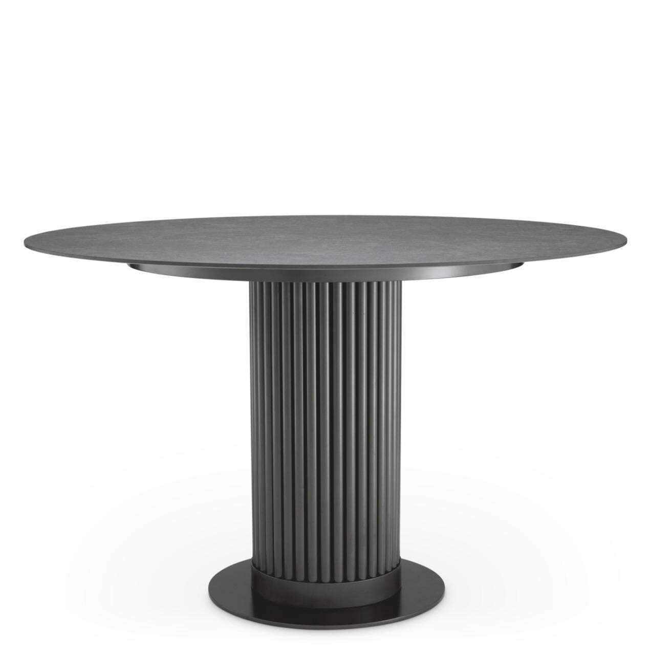 Round Outdoor Dining Table With Bronze Finish And Grey Ceramic Top. photo 5133.52