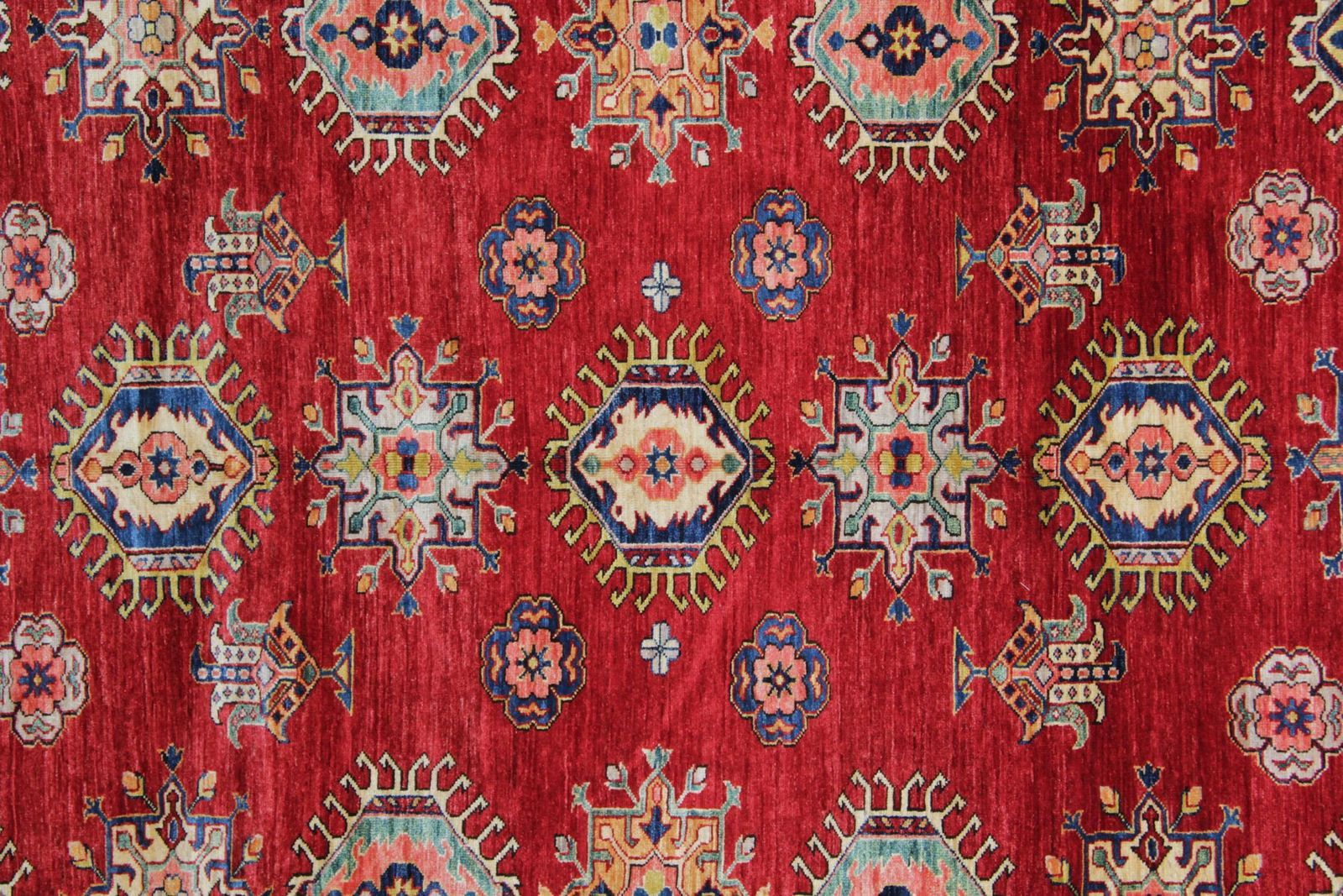 Tapis orientaux, tapis artisanal rustique à motifs géométriques rouges, 252 x 301 cm photo Textiles