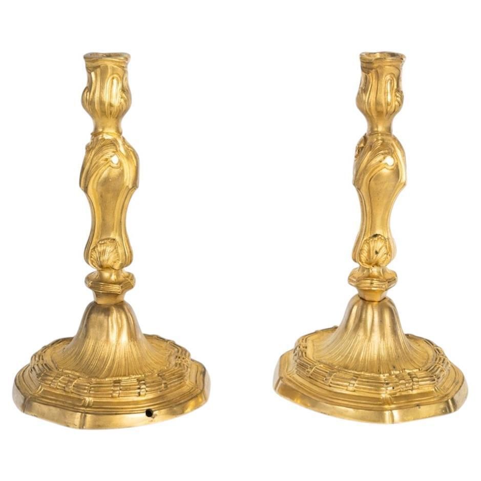 Pair Of Gilded Bronze Candlesticks In The Louis XVI Style, 19th Century.
