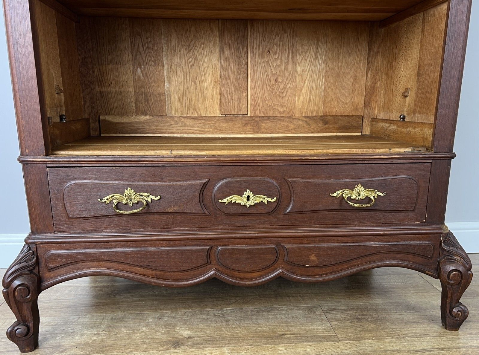 photo for sale Bookcase Antique French Style Oak Display Cabinet Carved Sideboard Lot 6155