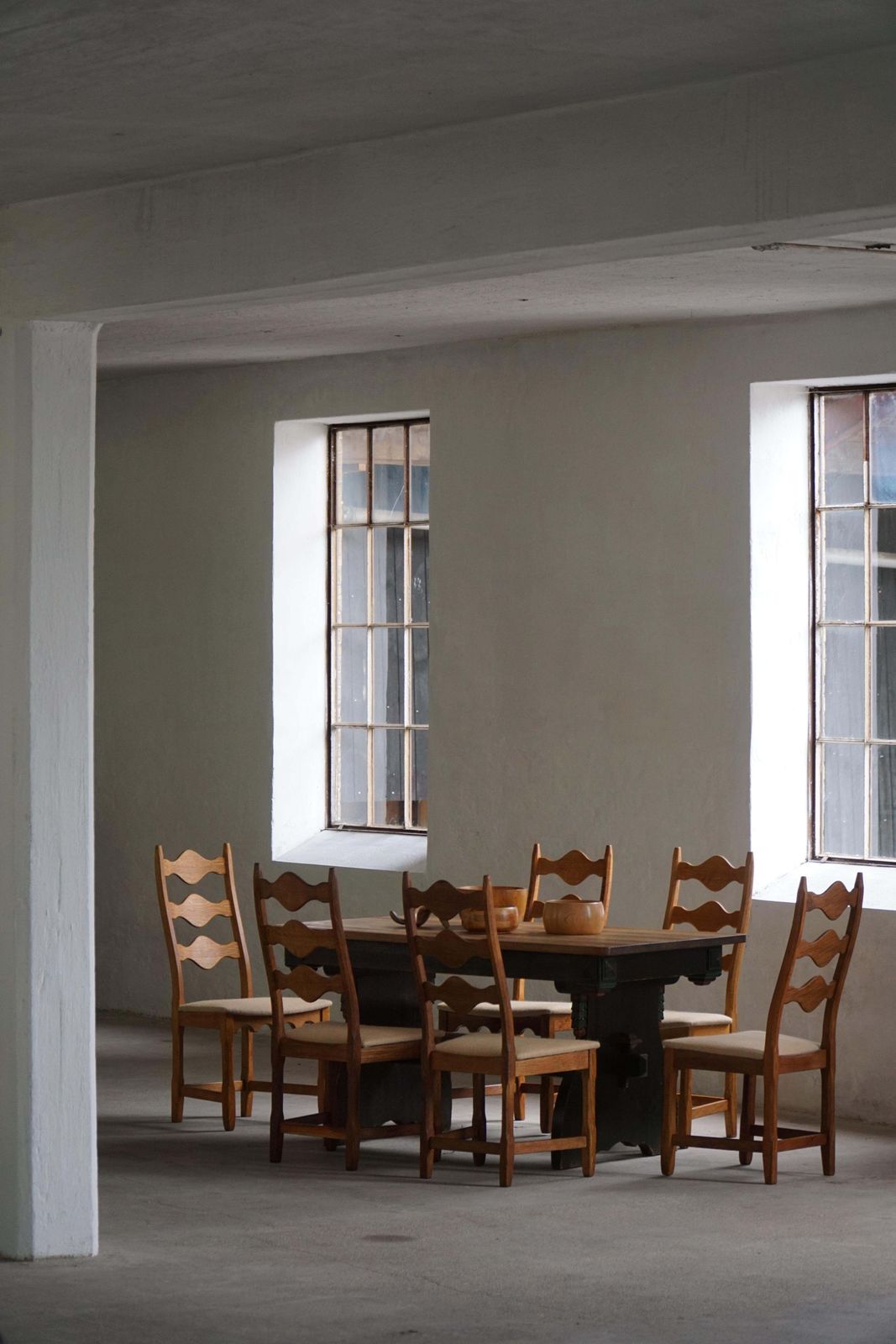 Furniture Set Of 6 Highback Dining Chairs In Oak, Danish Modern, Henning Kjærnulf, 1960s photo