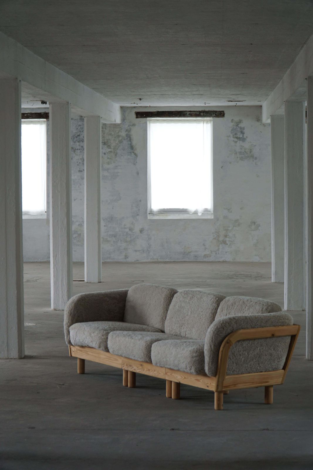 Danish Modern, Three Seater Sofa In Pine & Lambswool, Late 20th Century, 1980s photo for sale