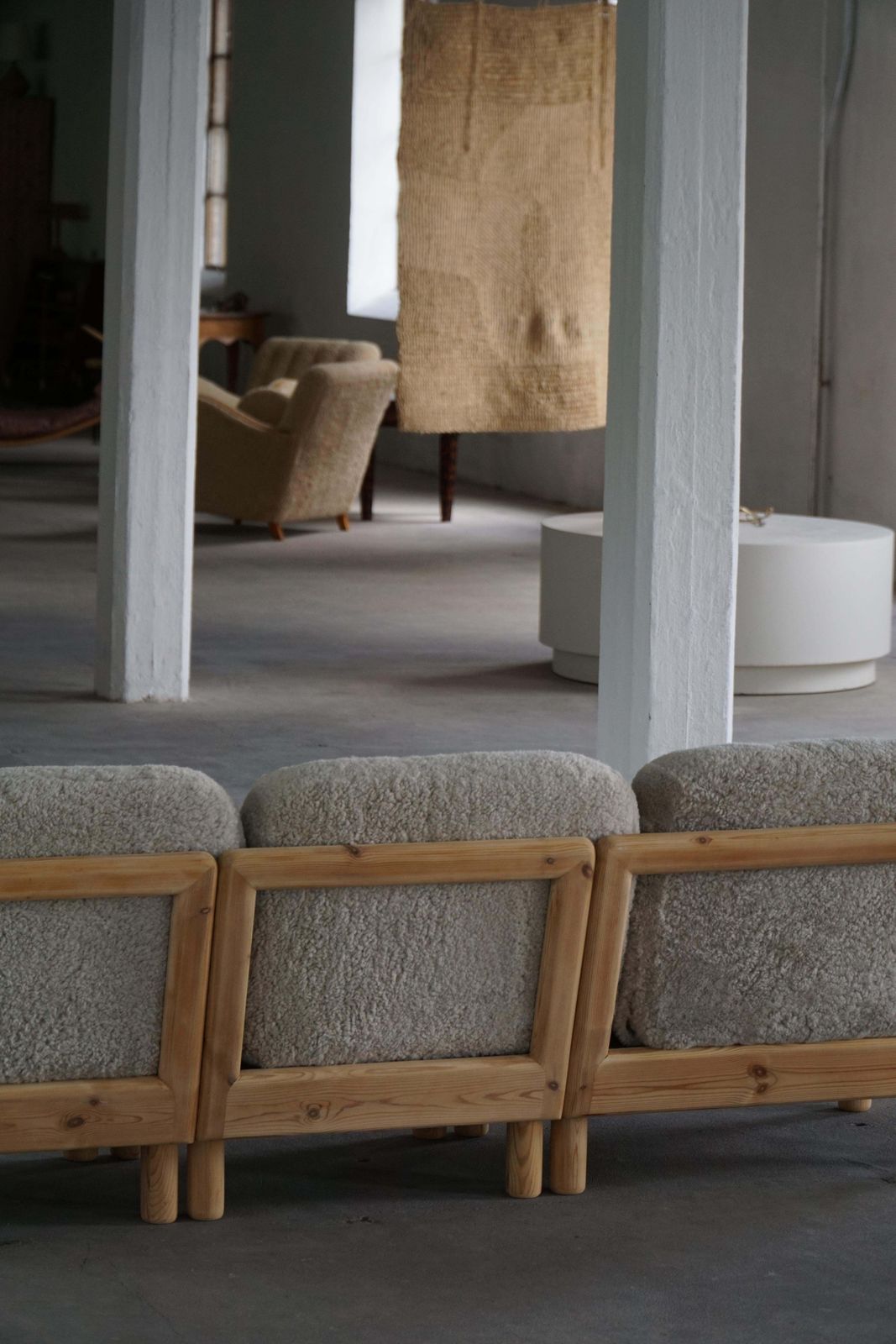 Furniture Danish Modern, Three Seater Sofa In Pine & Lambswool, Late 20th Century, 1980s photo