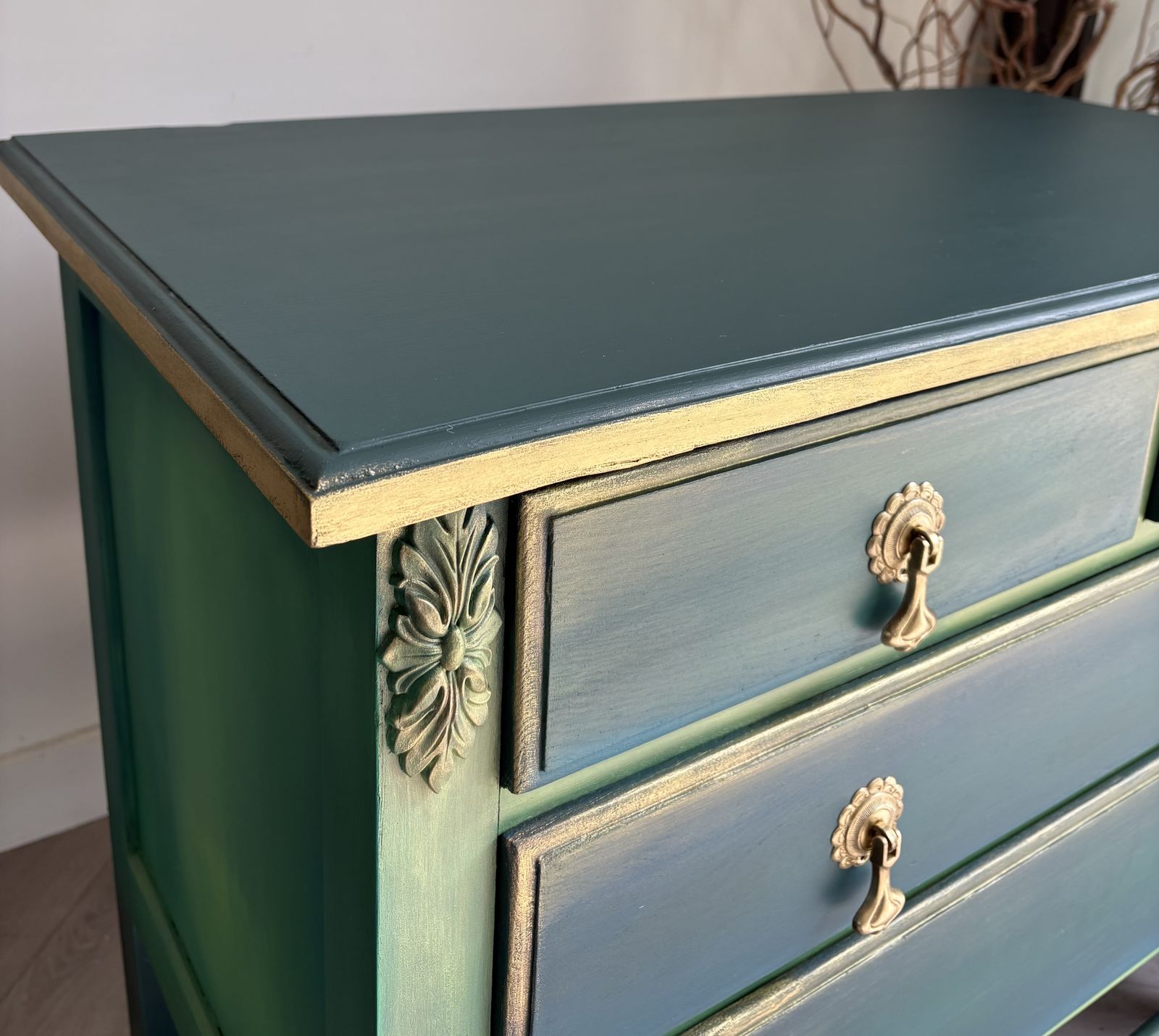 Vintage Oak Chest Of Drawers, Green photo 395.0