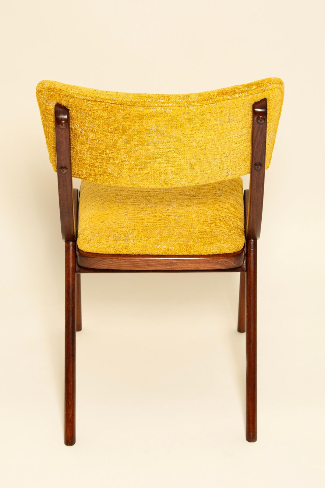 photo for sale Six Mid Century Bumerang Chairs, Yellow Spiriti Jacquard   Dedar, Poland, 1960s