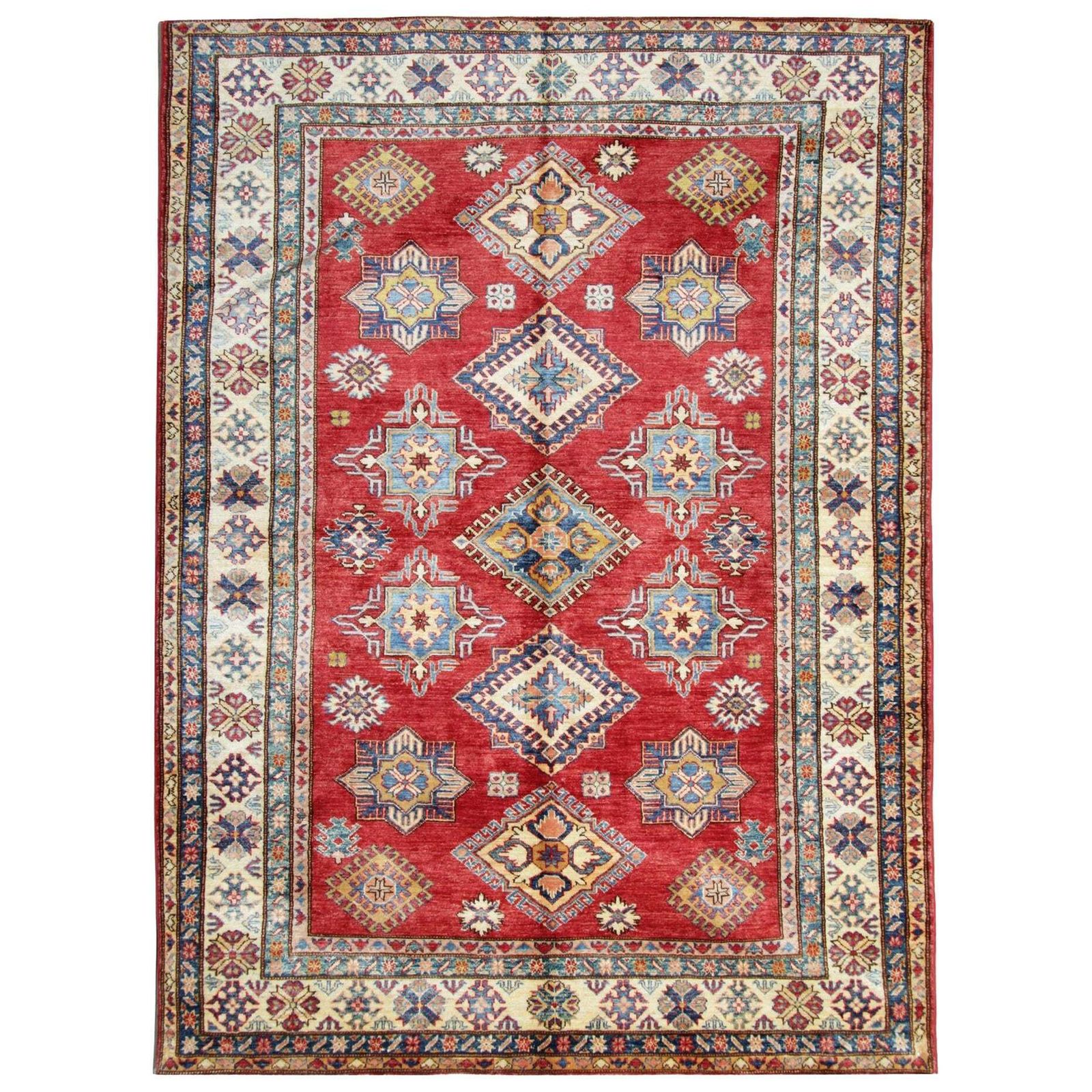 Rood Oosters Geometrisch Vloerkleed, Handgemaakt Tapijt Ivoor Vloerkleden Te Koop.