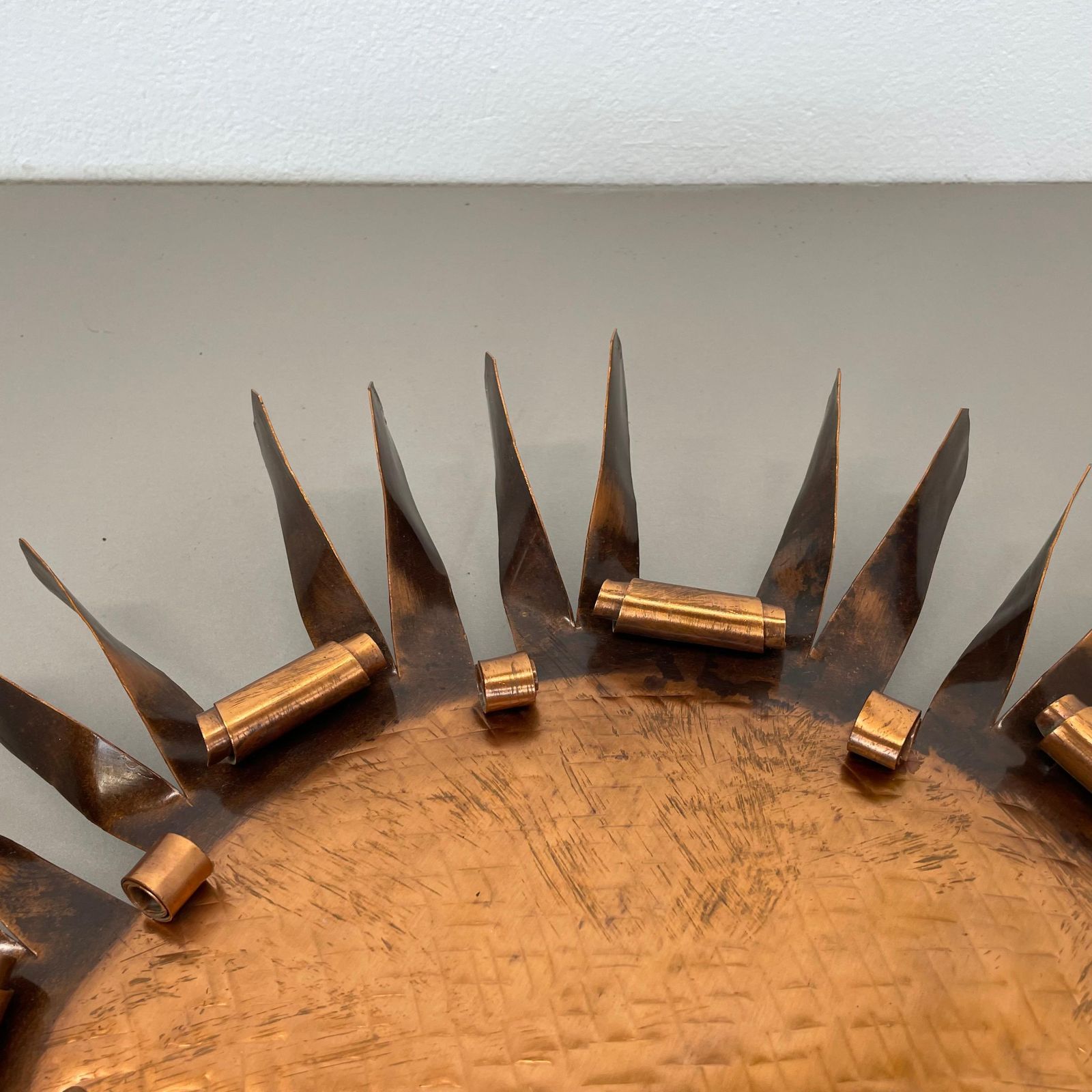 Large 50cm Solid Copper Stilnovo Style Sunburst Theatre Wall Light , Italy 1950s photo buy