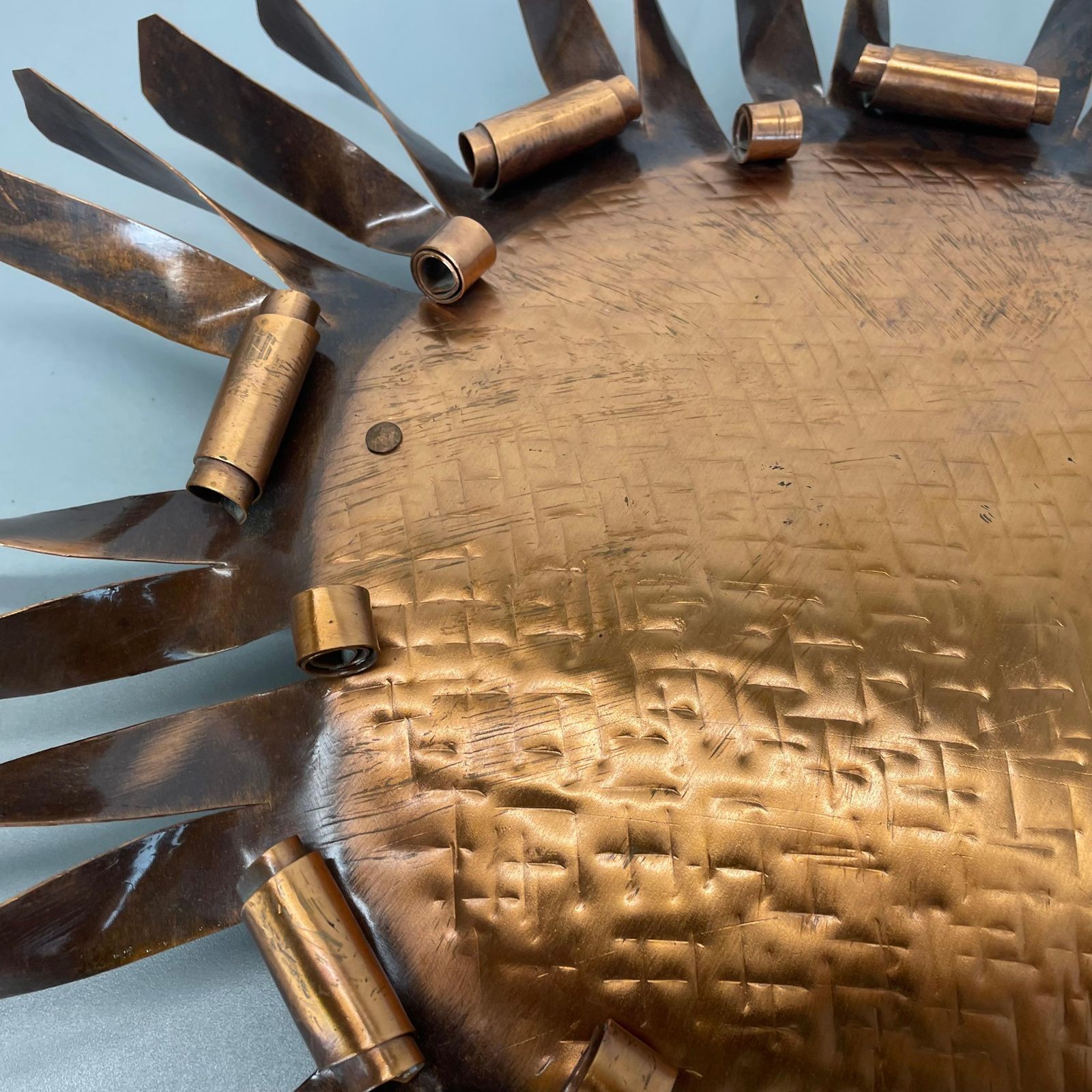 photo for sale Large 50cm Solid Copper Stilnovo Style Sunburst Theatre Wall Light , Italy 1950s