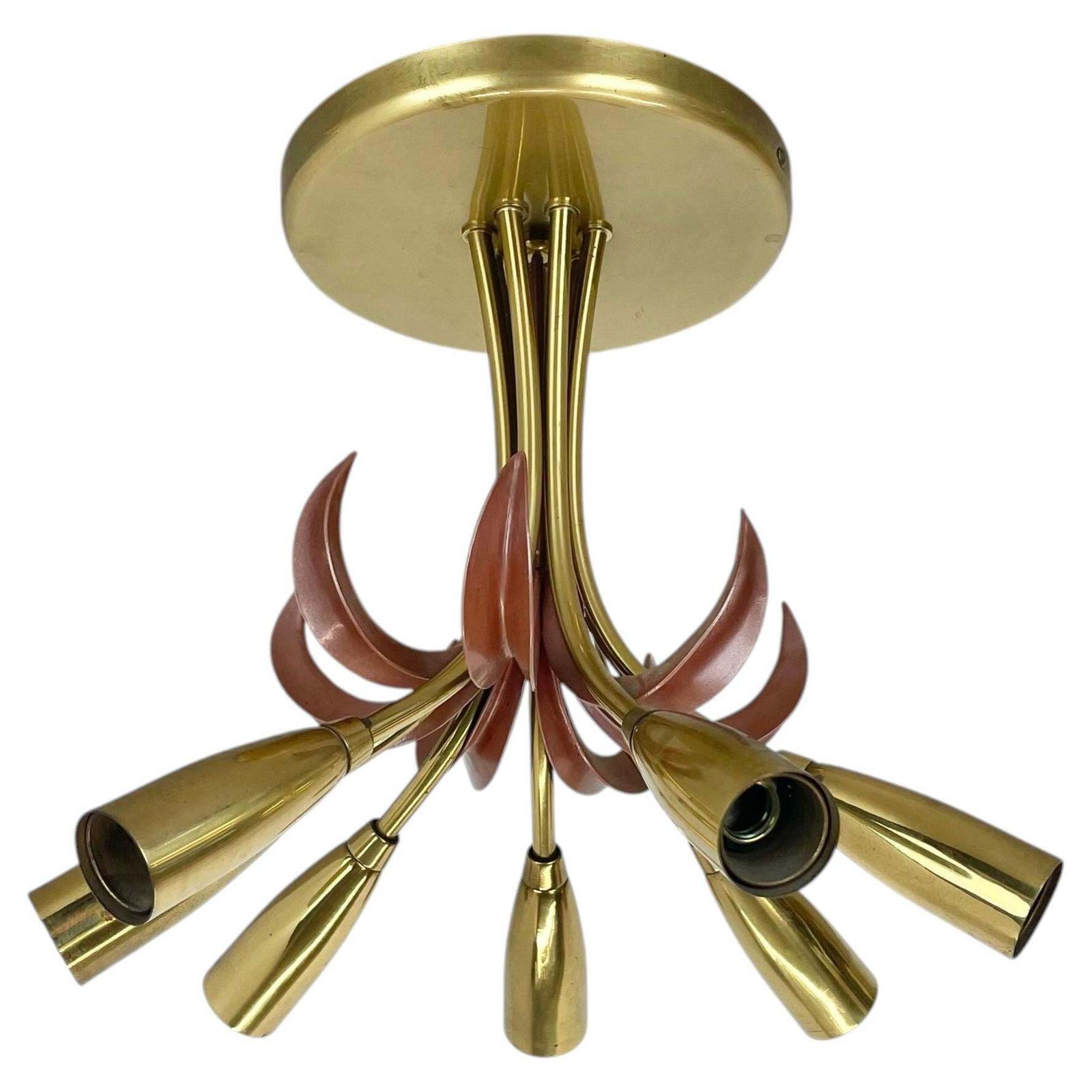 Brass Italian Stilnovo Style Theatre Ceiling Light Flush Mount, Italy, 1950s