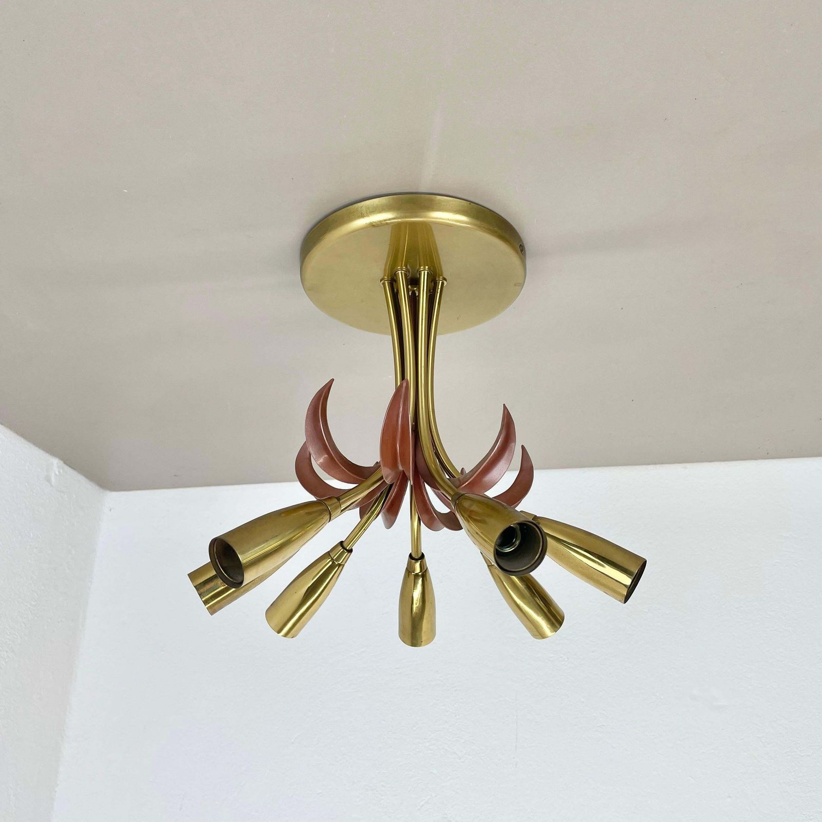 Brass Italian Stilnovo Style Theatre Ceiling Light Flush Mount, Italy, 1950s photo furniture