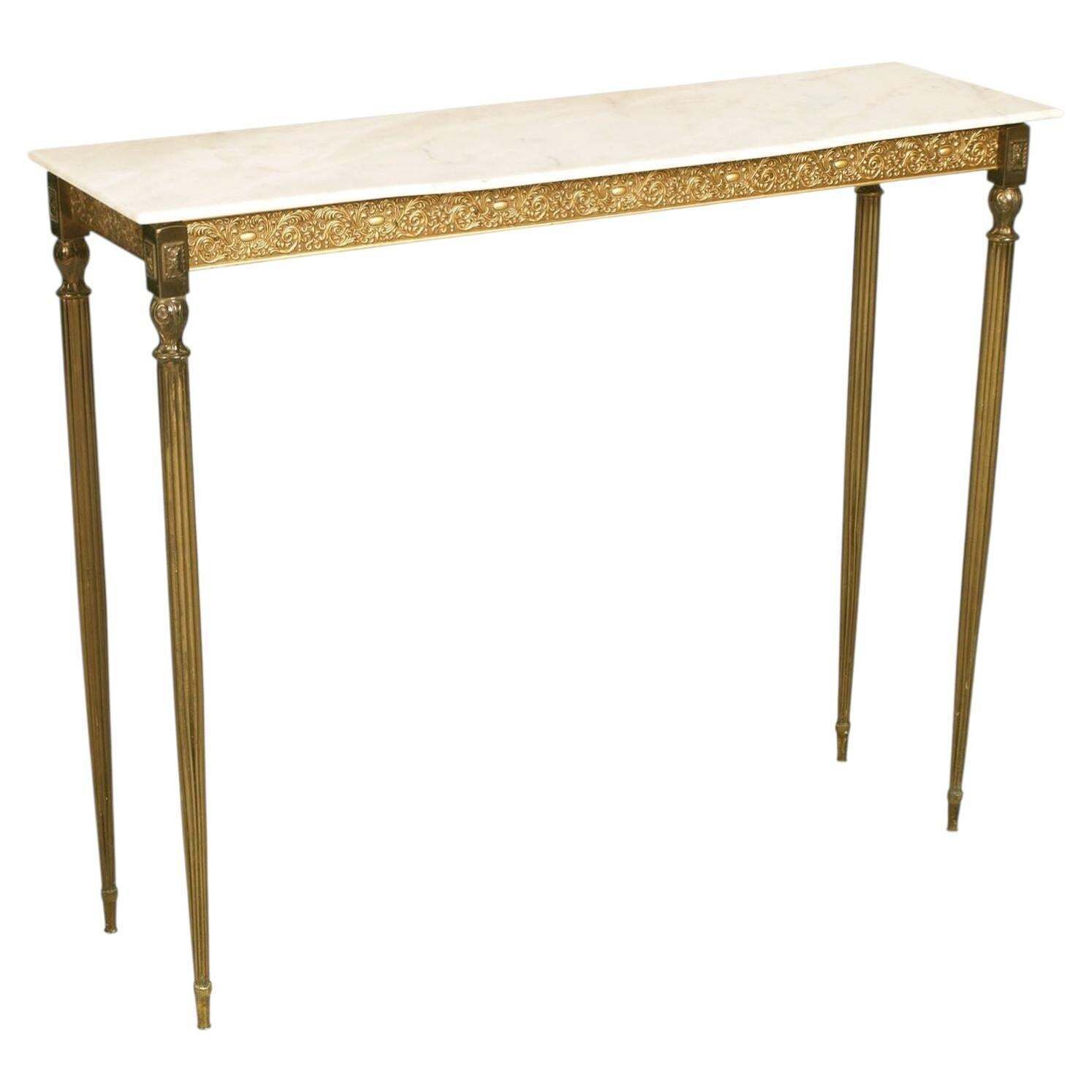 Antique Italian Brunished And Gilt Brass Console With Carrara Marble Top, Venice