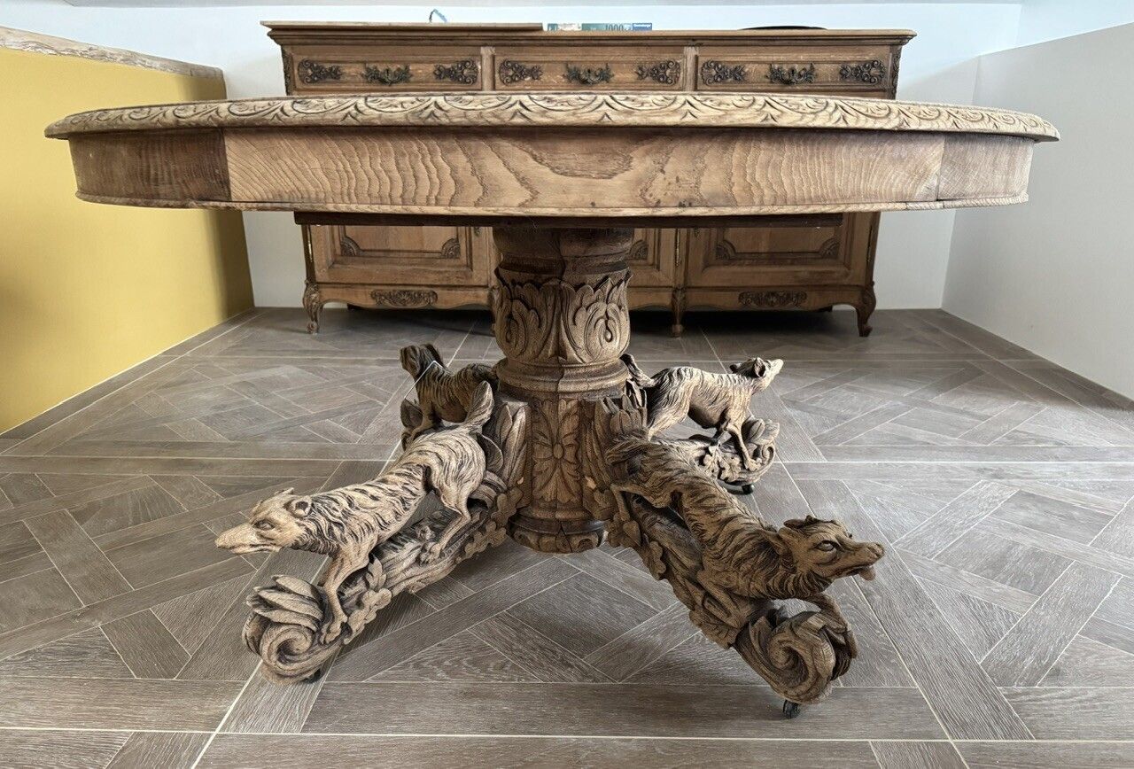 Important French Oak Hunting Centre Table photo for sale
